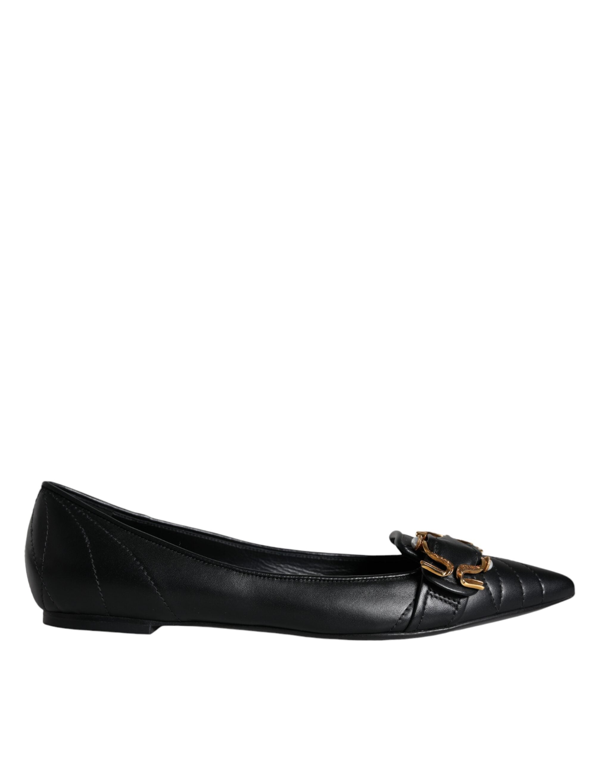 Dolce & Gabbana Black Devotion Leather Pointy Flats Shoes LUNESCAPE