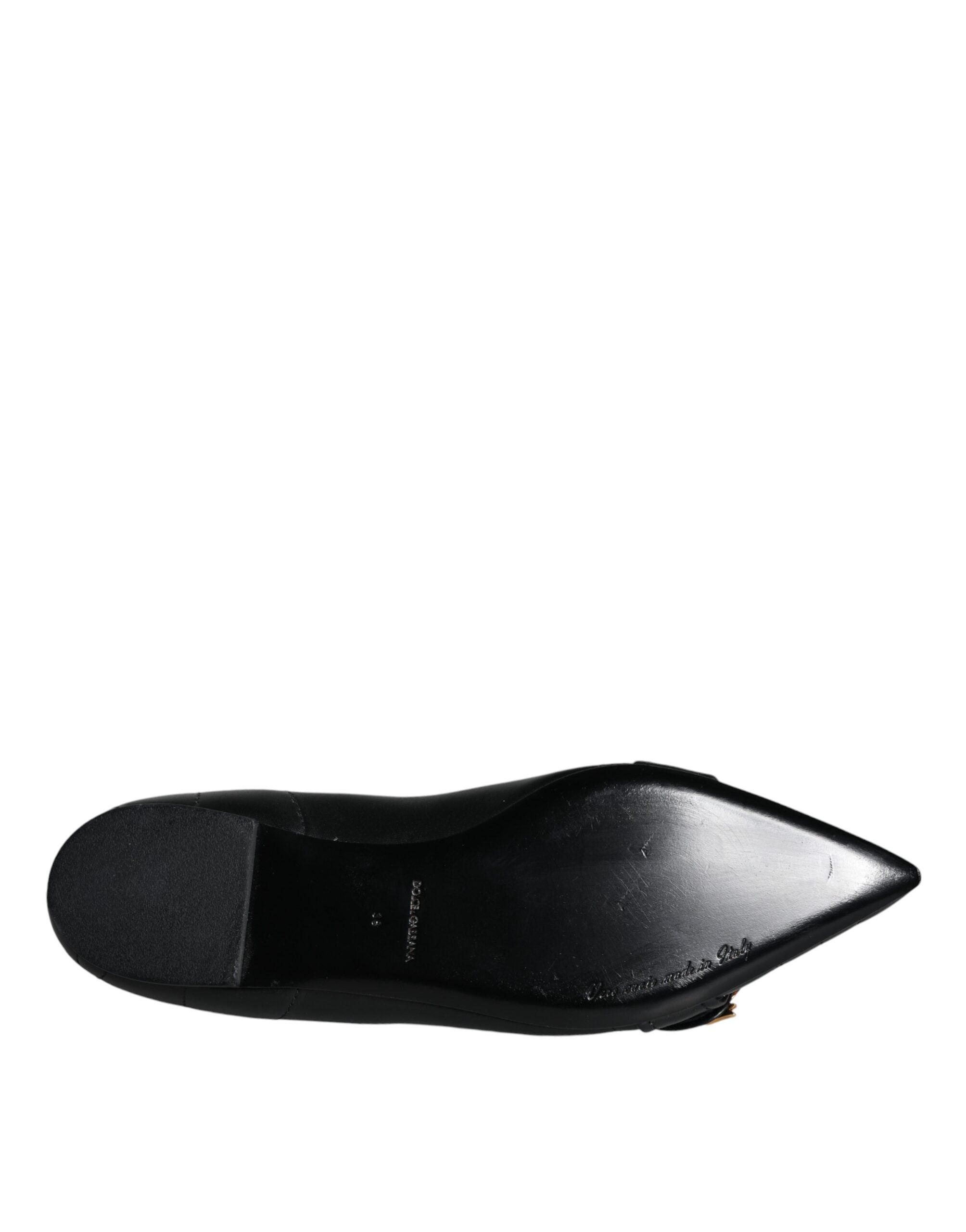Dolce & Gabbana Black Devotion Leather Pointy Flats Shoes LUNESCAPE
