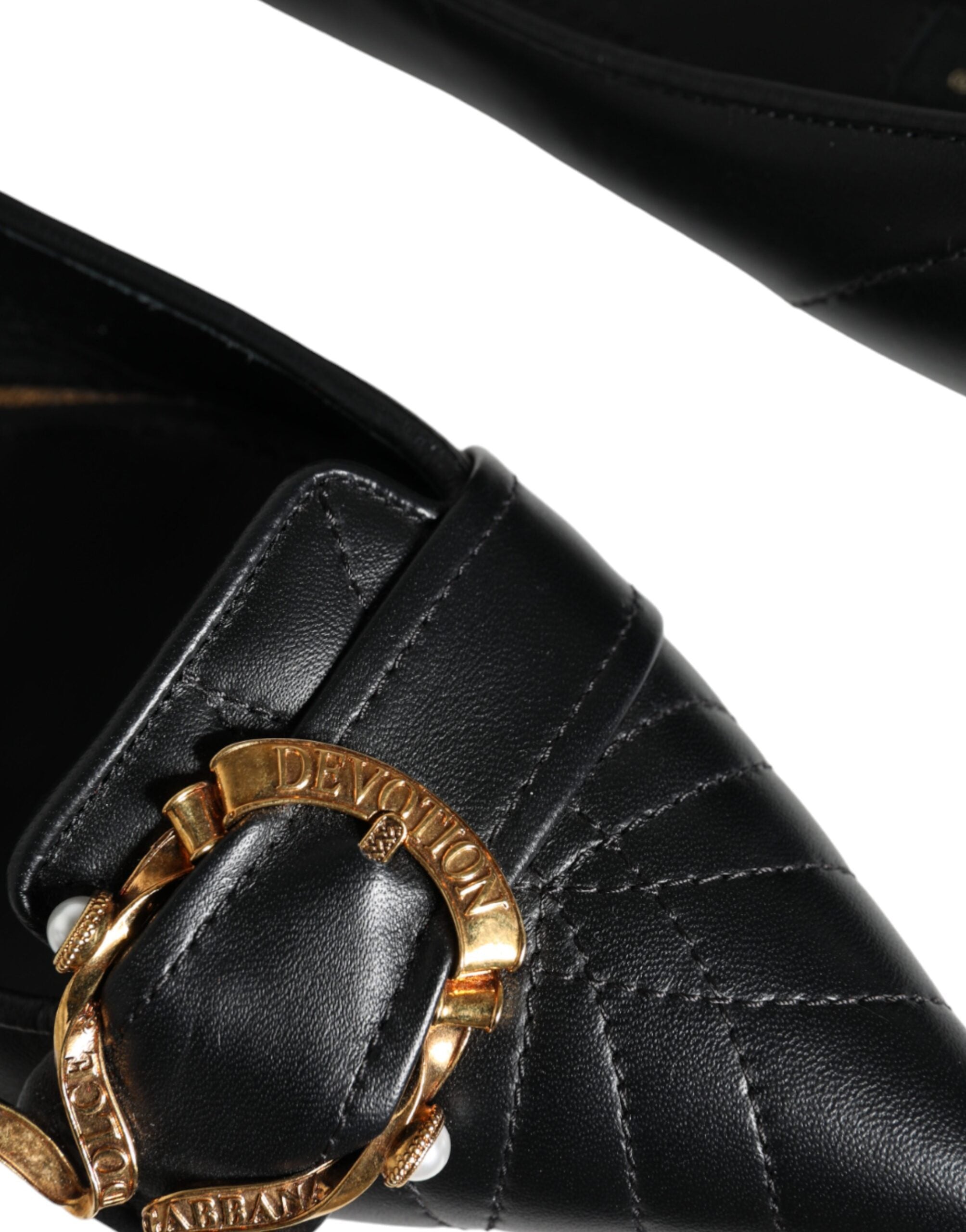 Dolce & Gabbana Black Devotion Leather Pointy Flats Shoes LUNESCAPE