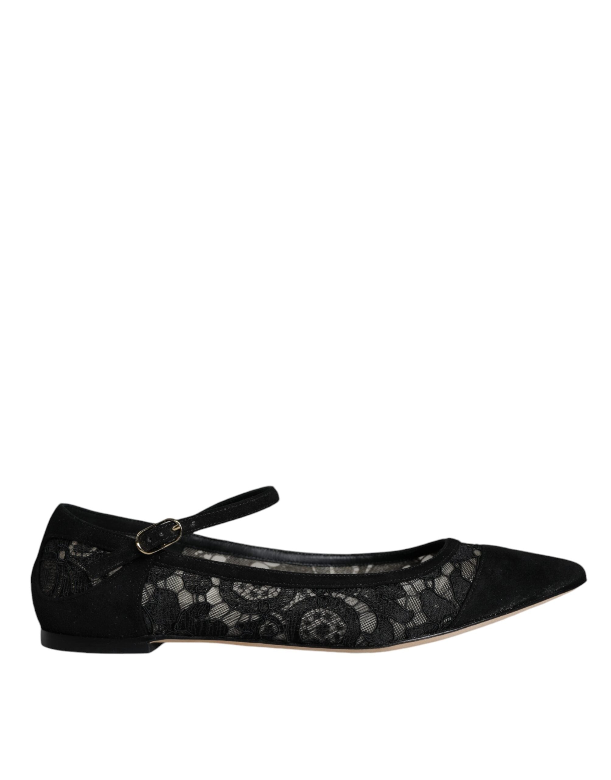 Dolce & Gabbana Black Taormina Lace Bellucci Flats Shoes LUNESCAPE