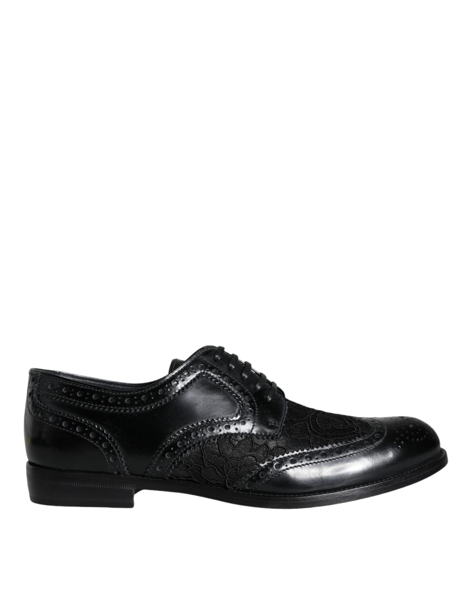 Dolce & Gabbana Black Leather Floral Lace Dress Formal Shoes LUNESCAPE