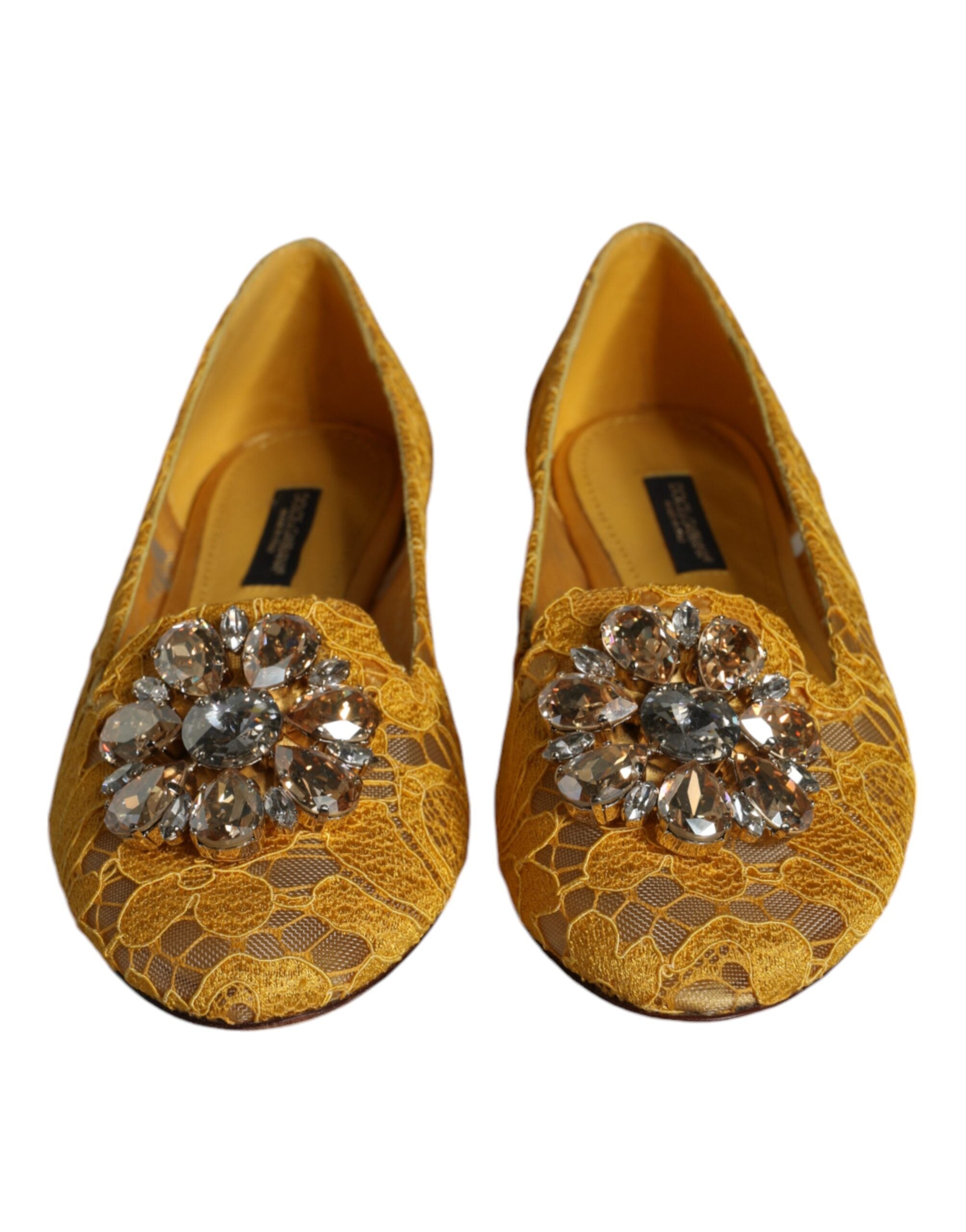 Dolce & Gabbana Mustard Lace Crystal Ballet Flats Loafer Shoes LUNESCAPE