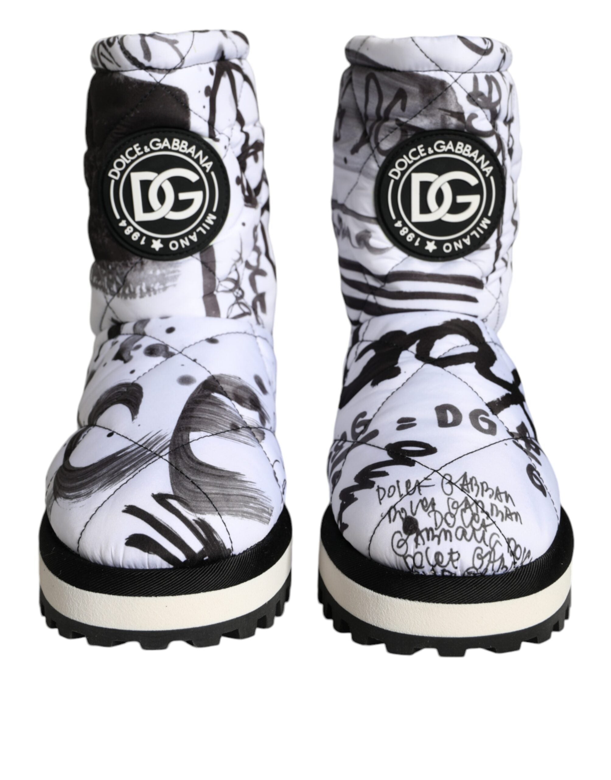Dolce & Gabbana White Padded Logo Print Mid Calf Boots Shoes LUNESCAPE
