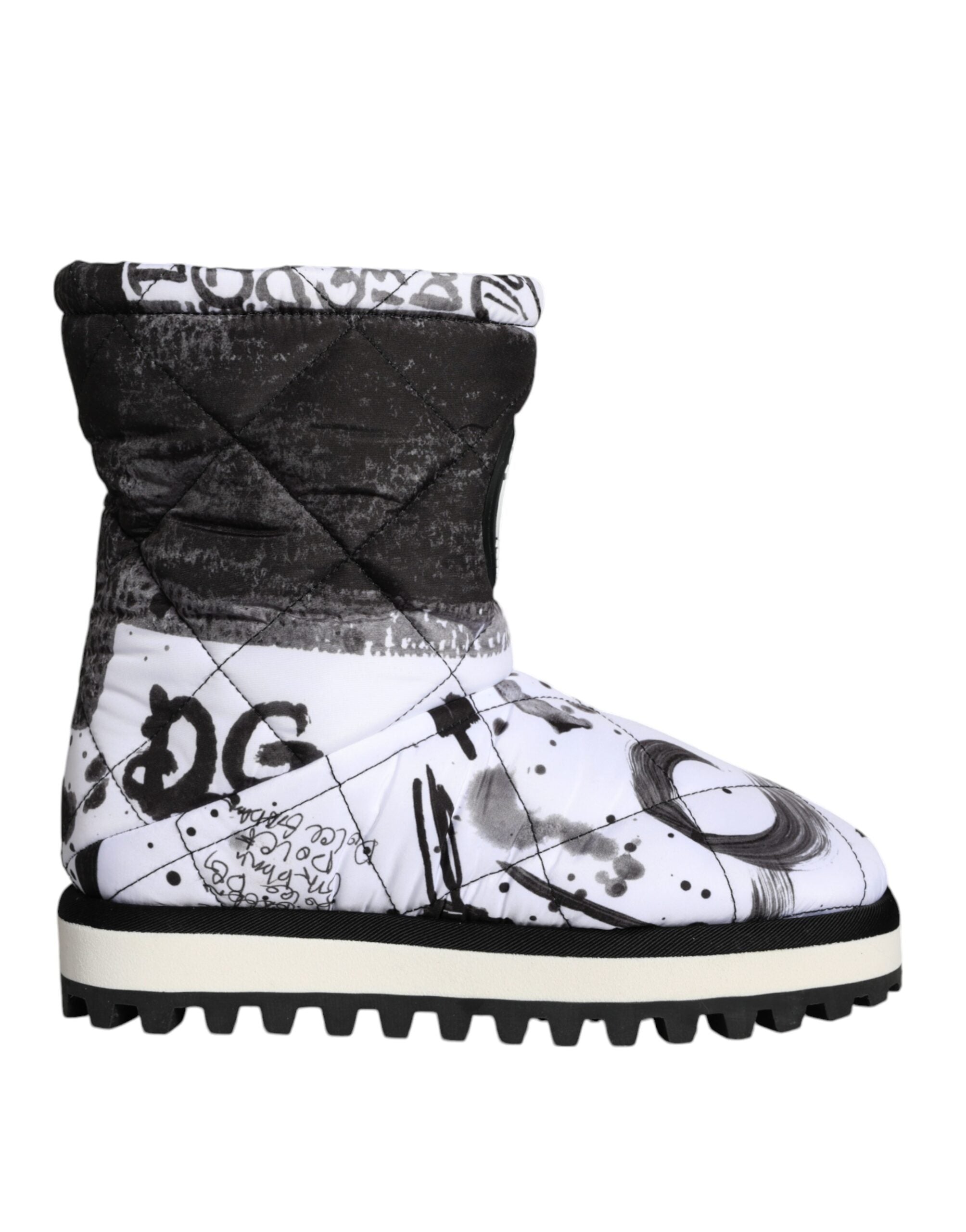 Dolce & Gabbana White Padded Logo Print Mid Calf Boots Shoes LUNESCAPE