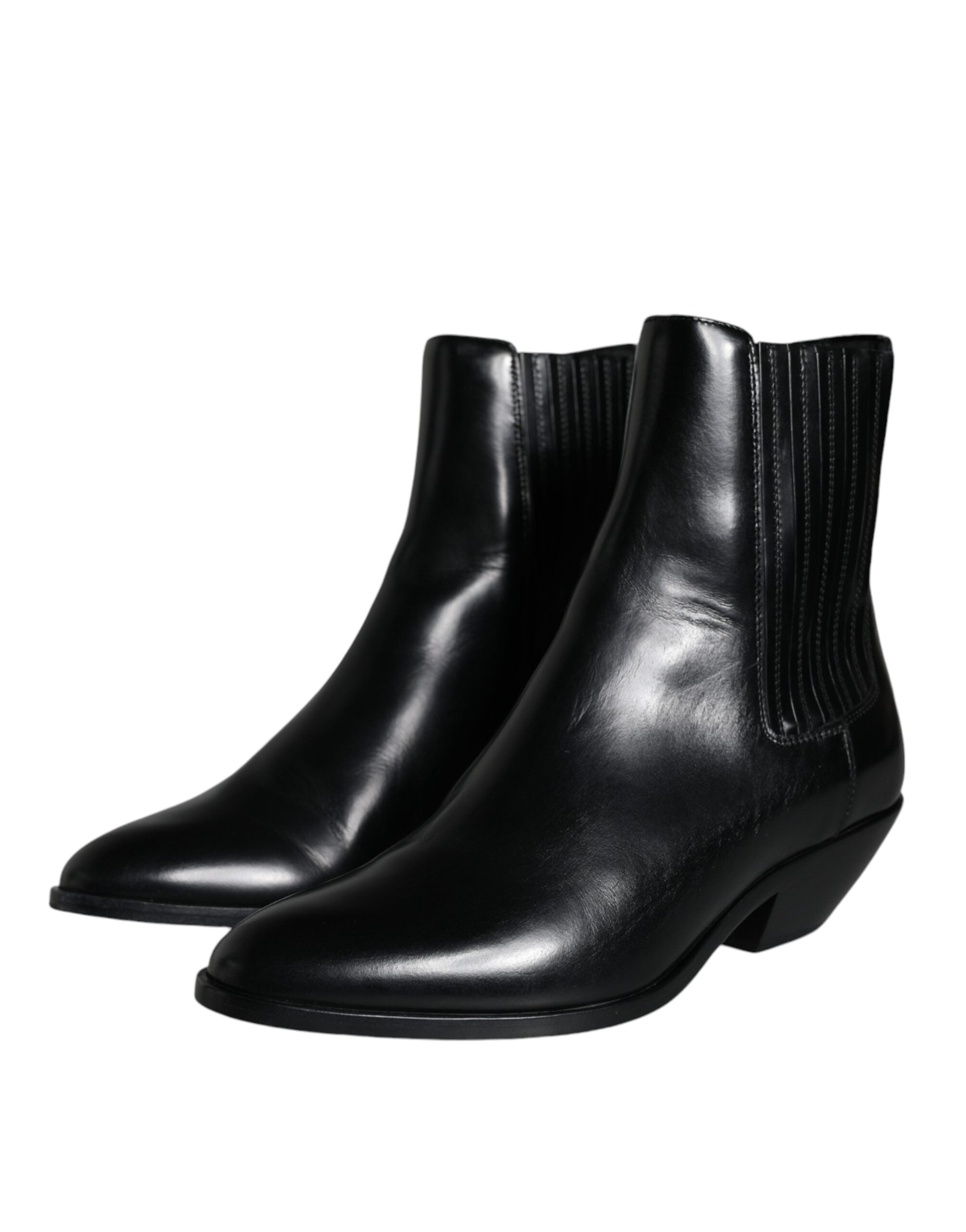 Dolce & Gabbana Black Leather Ankle Boots Booties Shoes LUNESCAPE