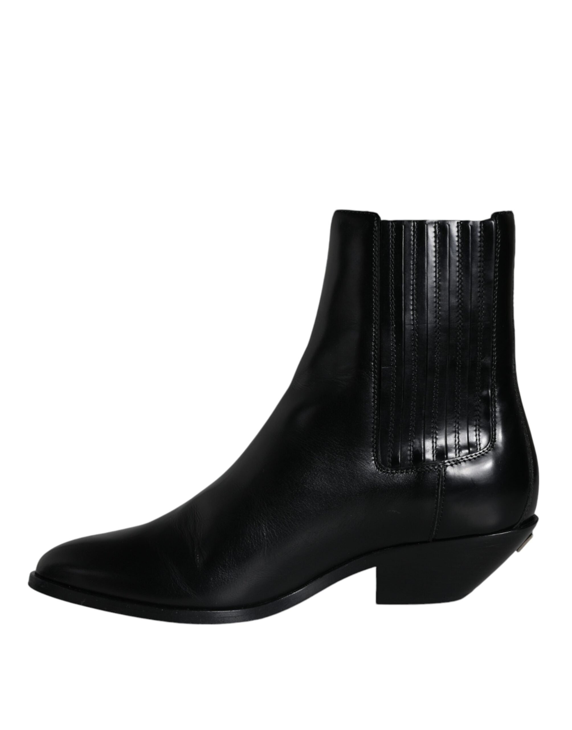 Dolce & Gabbana Black Leather Ankle Boots Booties Shoes LUNESCAPE