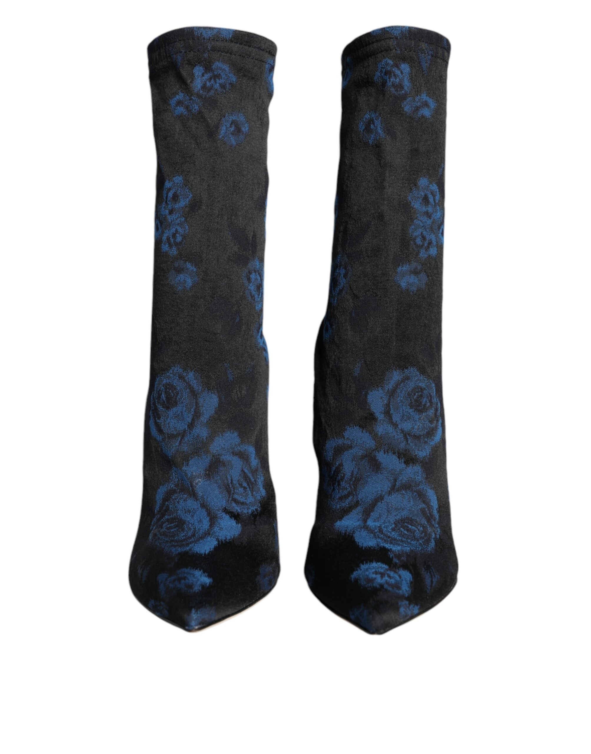 Dolce & Gabbana Black Floral Stretch Mid Calf Boots Shoes LUNESCAPE