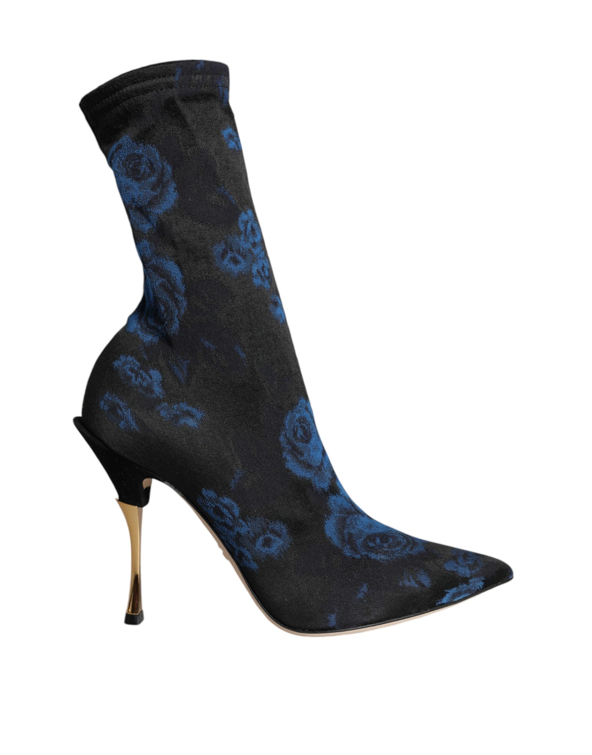 Dolce & Gabbana Black Floral Stretch Mid Calf Boots Shoes LUNESCAPE