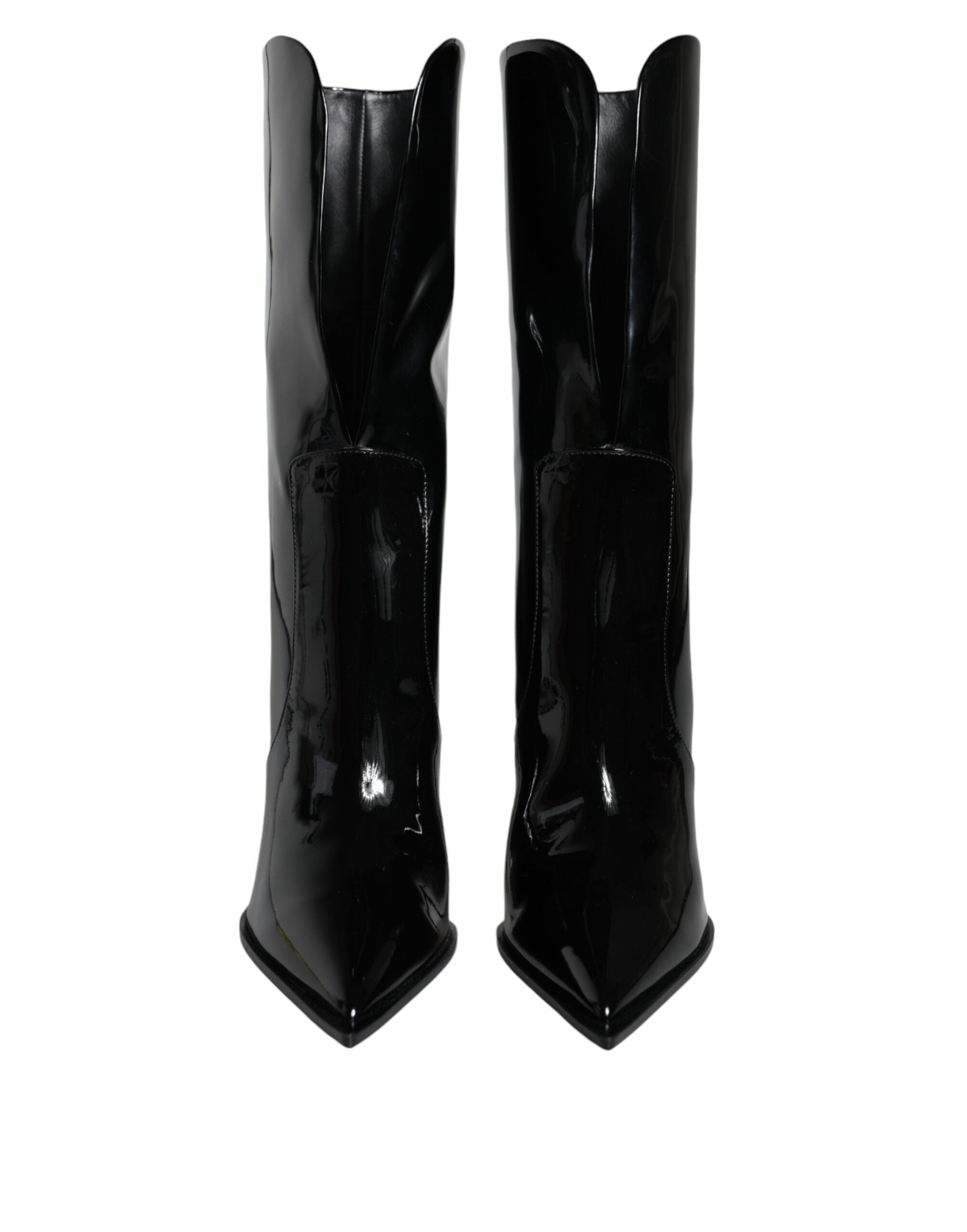Dolce & Gabbana Black Patent Leather Mid Calf Boots Shoes LUNESCAPE