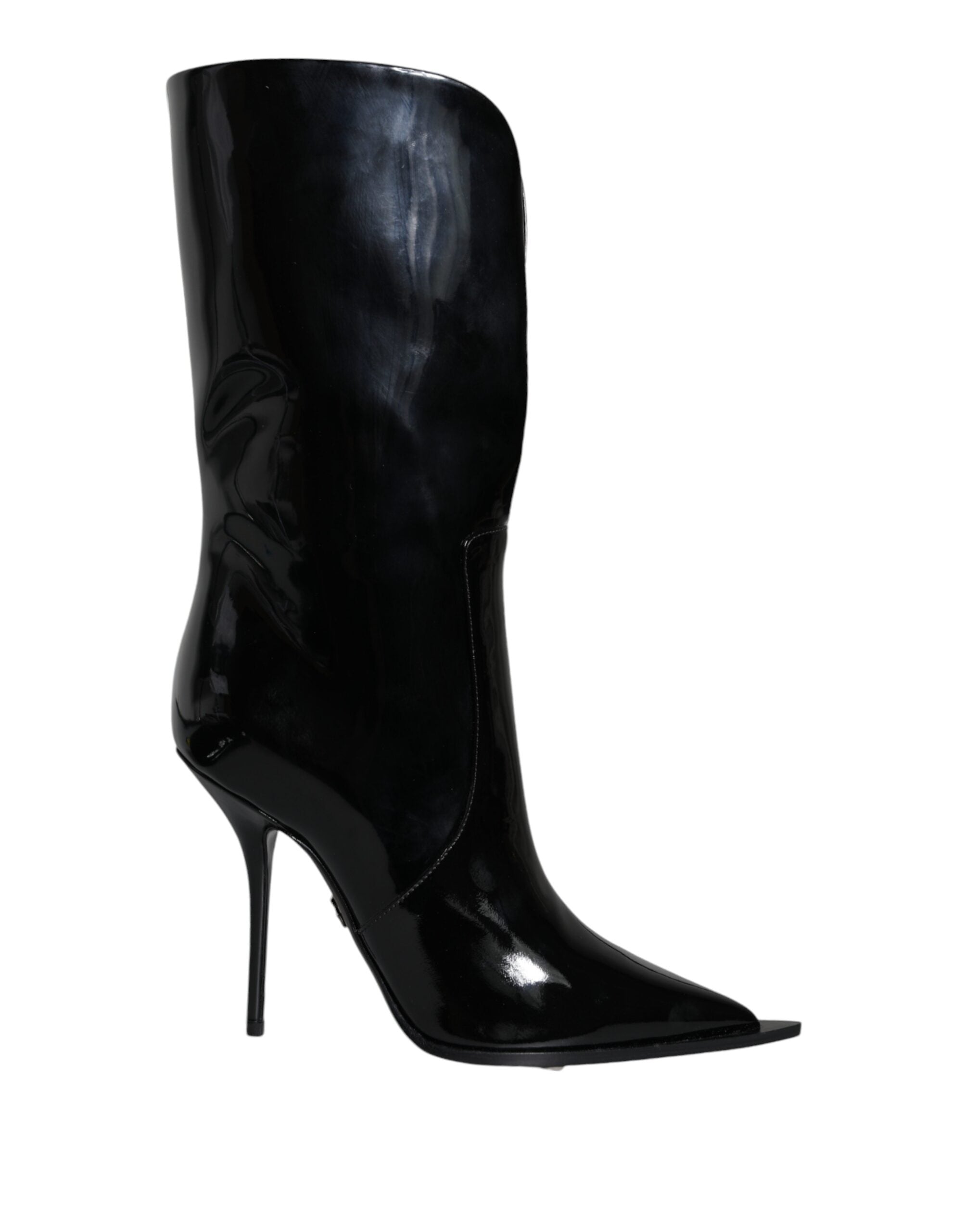 Dolce & Gabbana Black Patent Leather Mid Calf Boots Shoes LUNESCAPE