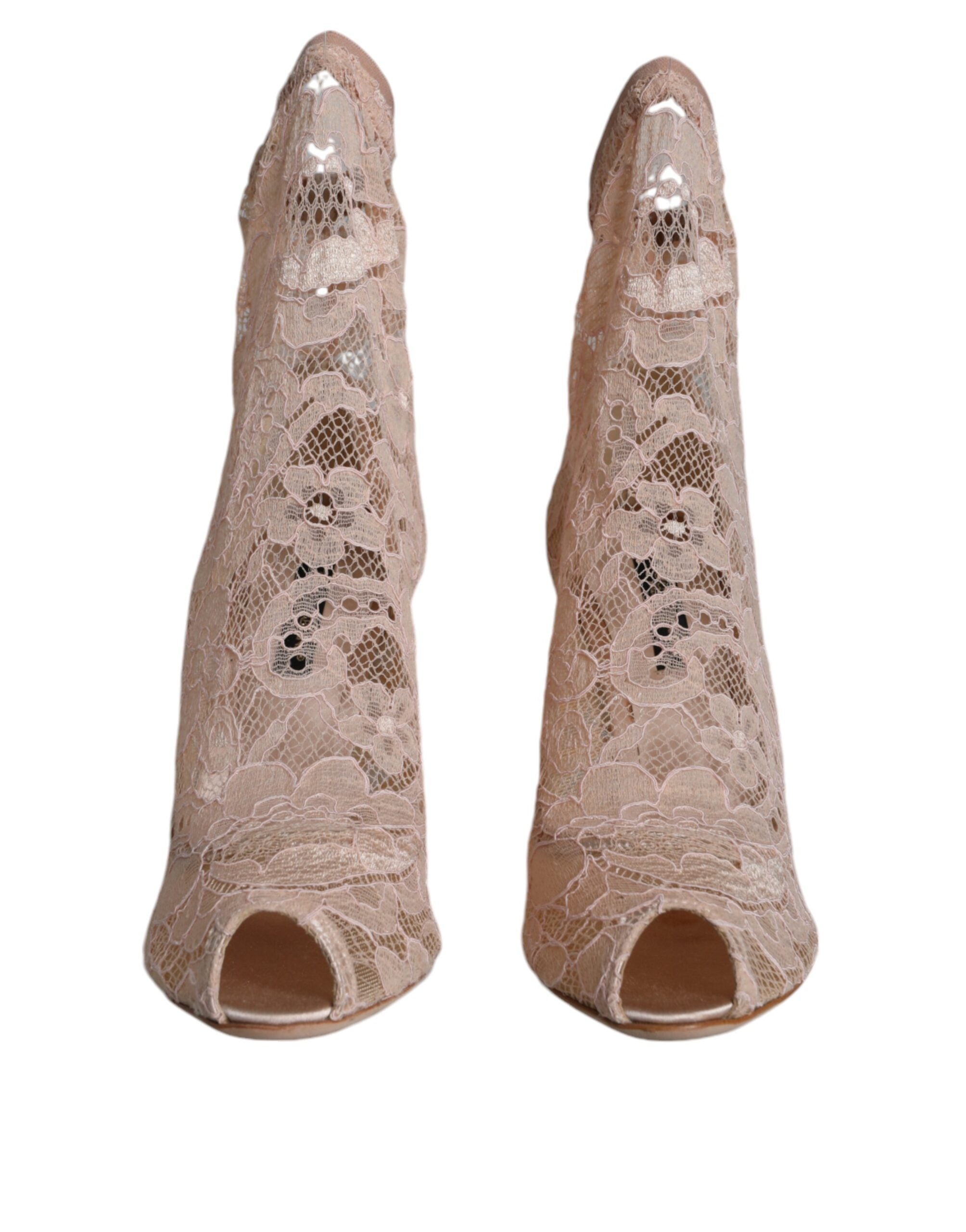 Dolce & Gabbana Beige Stretch Taormina Lace Boots Shoes LUNESCAPE