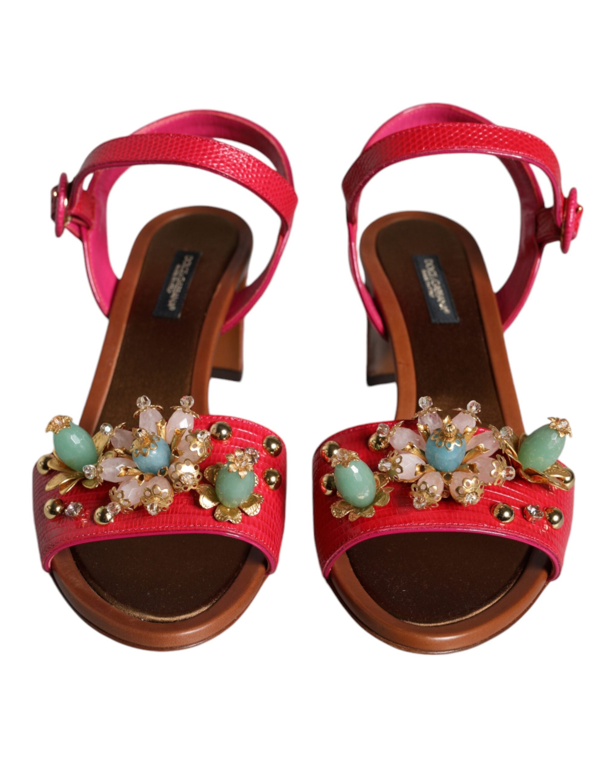 Dolce & Gabbana Fuchsia Leather Embellished Keira Sandals Shoes LUNESCAPE
