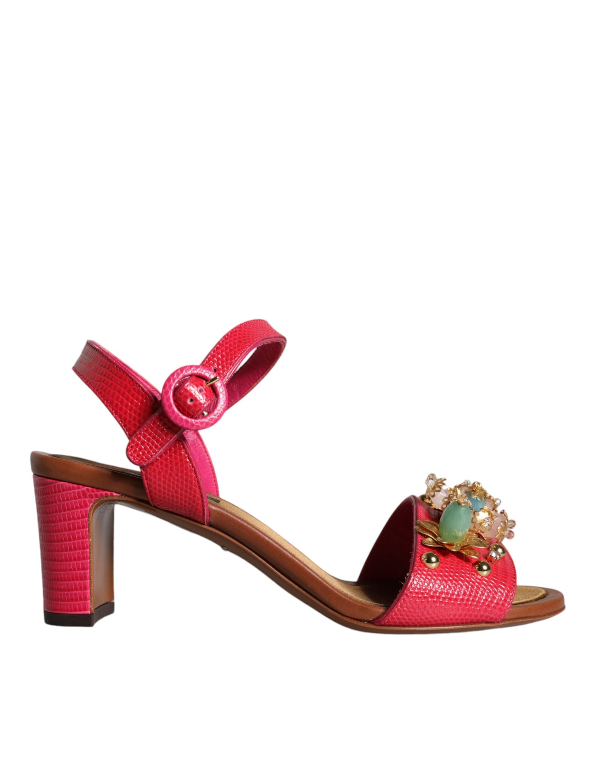 Dolce & Gabbana Fuchsia Leather Embellished Keira Sandals Shoes LUNESCAPE
