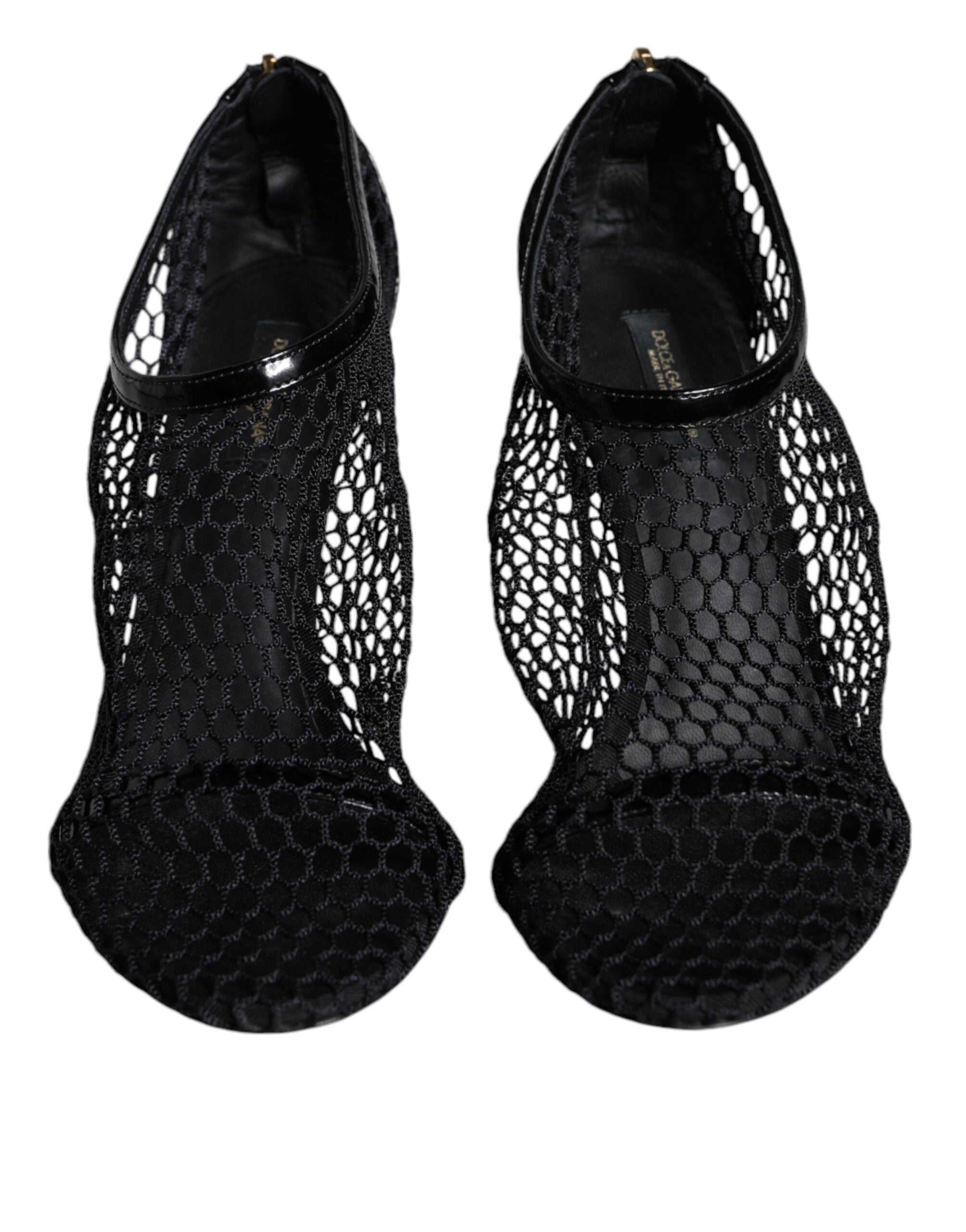 Dolce & Gabbana Black Mesh Leather Heels Keira Sandals Shoes LUNESCAPE