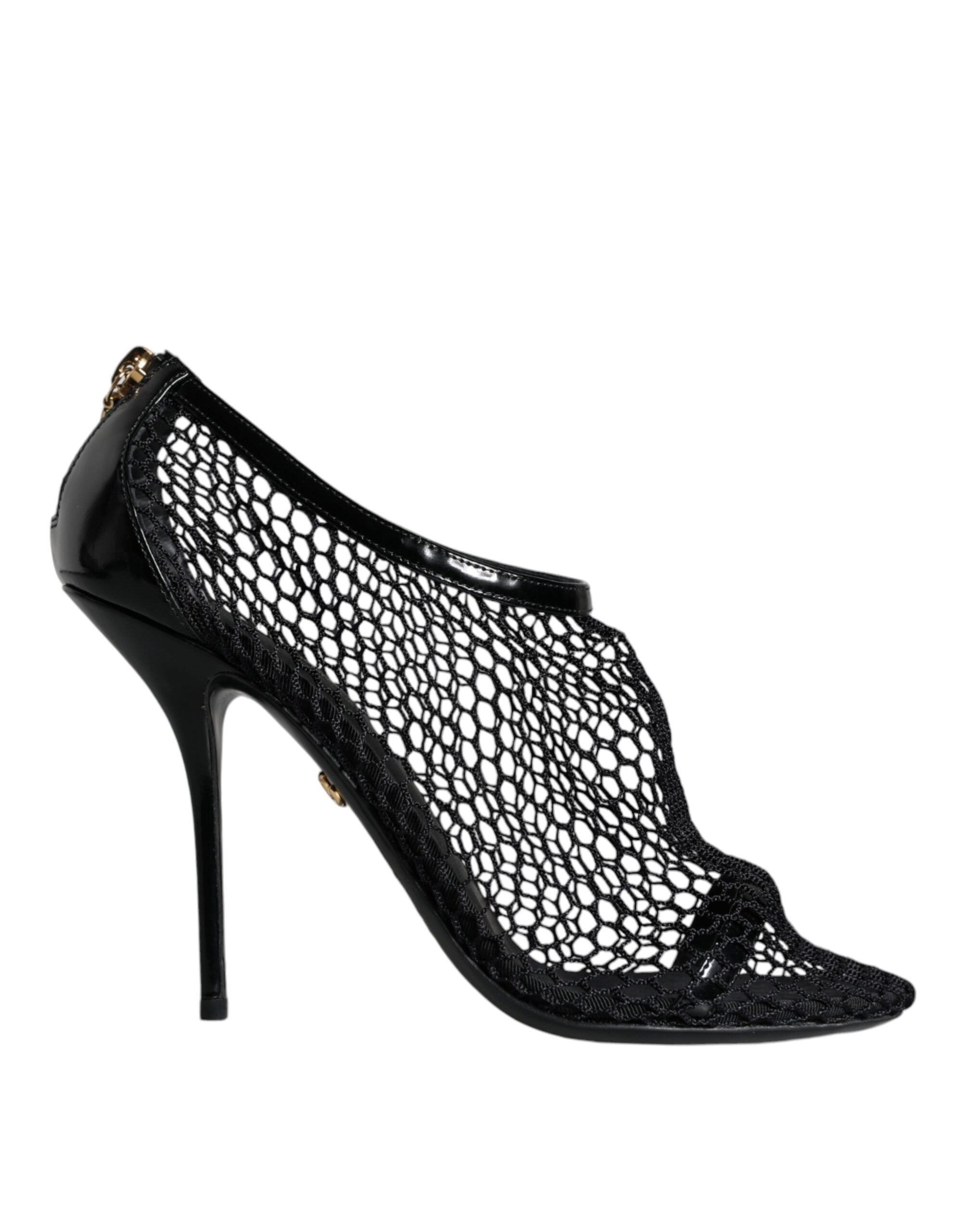 Dolce & Gabbana Black Mesh Leather Heels Keira Sandals Shoes LUNESCAPE