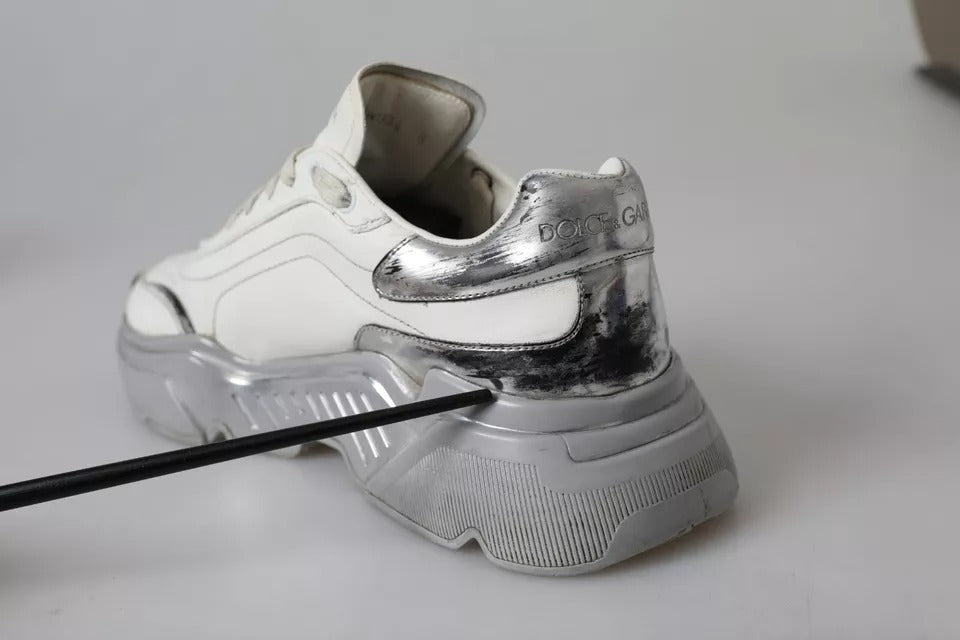 Dolce & Gabbana White Silver Daymaster Low Top Sneakers Shoes