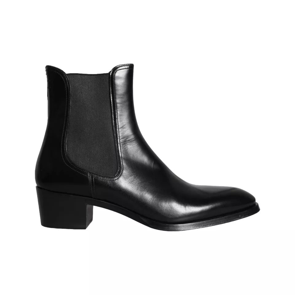 Dolce & Gabbana Black Leather Chelsea Ankle Boots Men Shoes LUNESCAPE