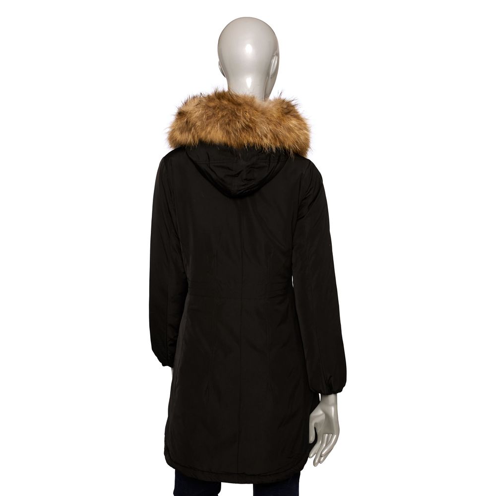 Baldinini Trend Black Mid-Hip Parka with Eco-Fur Collar LUNESCAPE