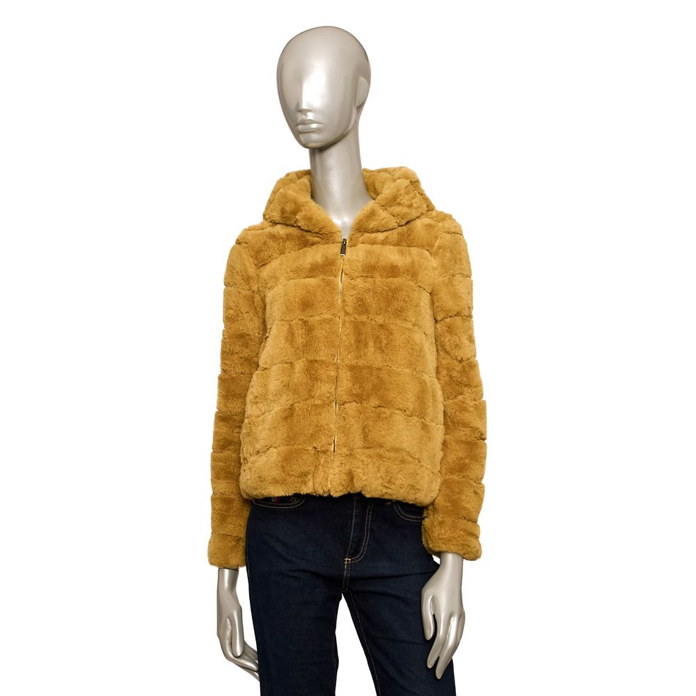 Baldinini Trend Yellow Eco-Fur Jacket with Hood LUNESCAPE