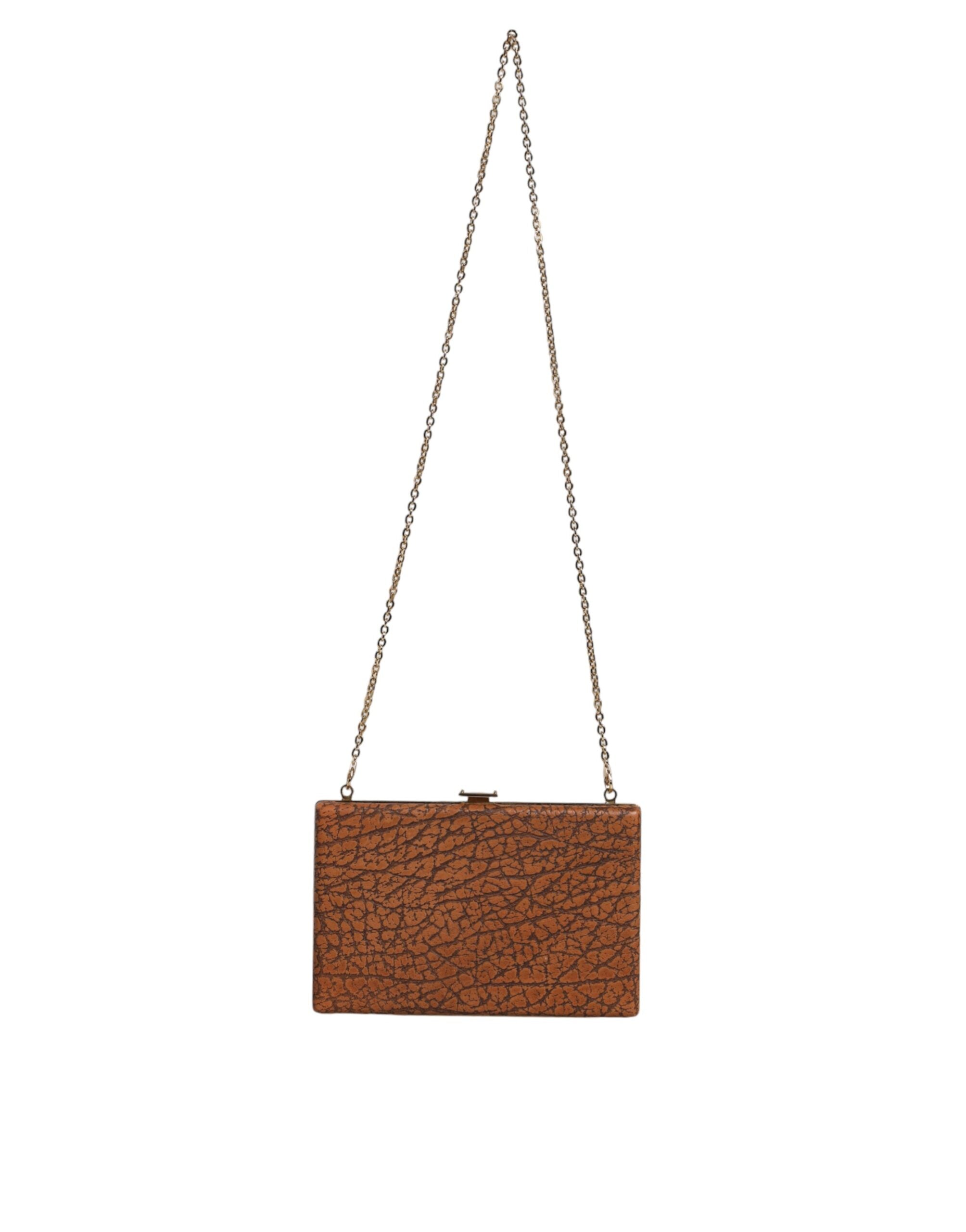 Dolce & Gabbana Brown Leather Gold Frame Clutch Mini Crossbody Bag LUNESCAPE