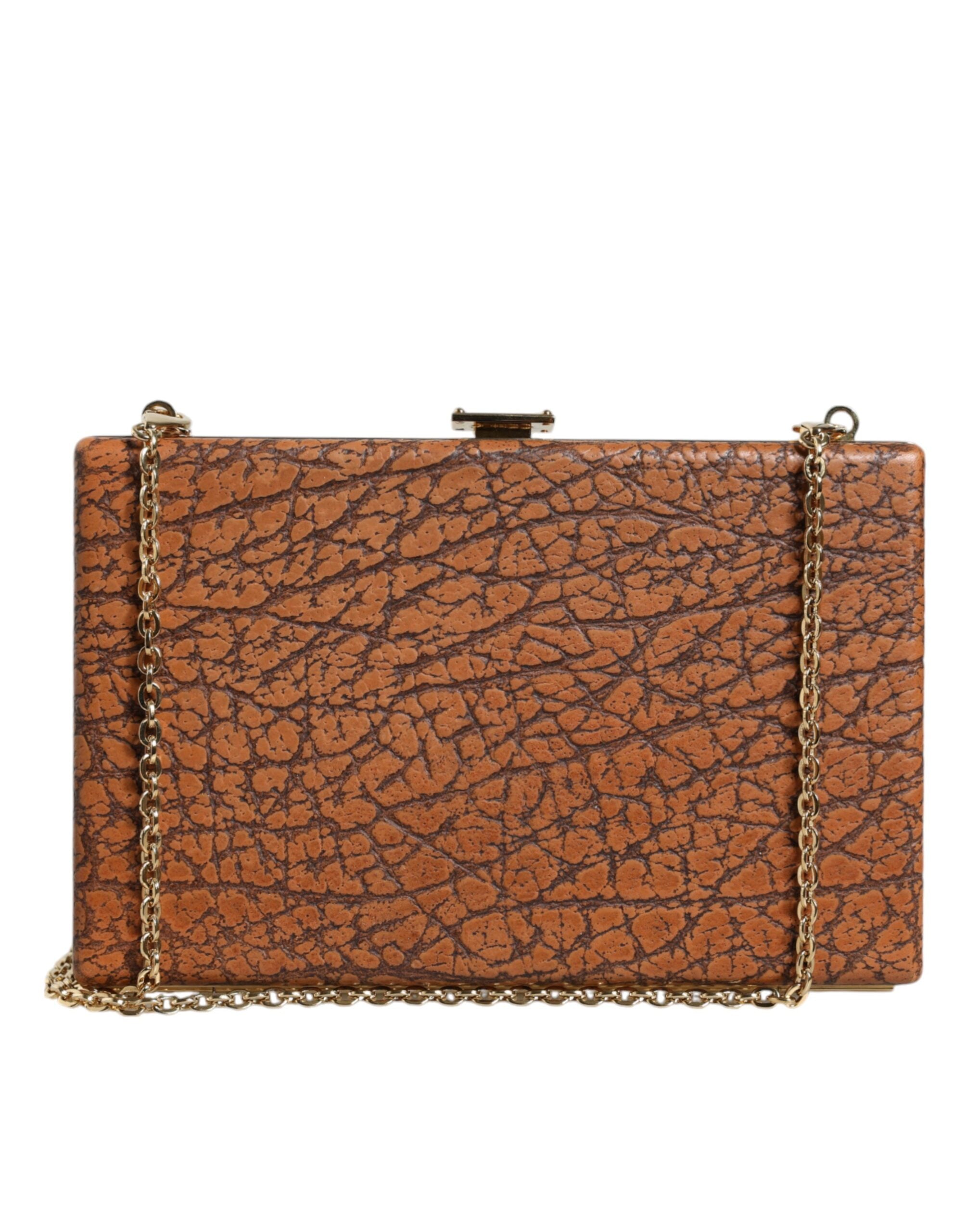 Dolce & Gabbana Brown Leather Gold Frame Clutch Mini Crossbody Bag LUNESCAPE