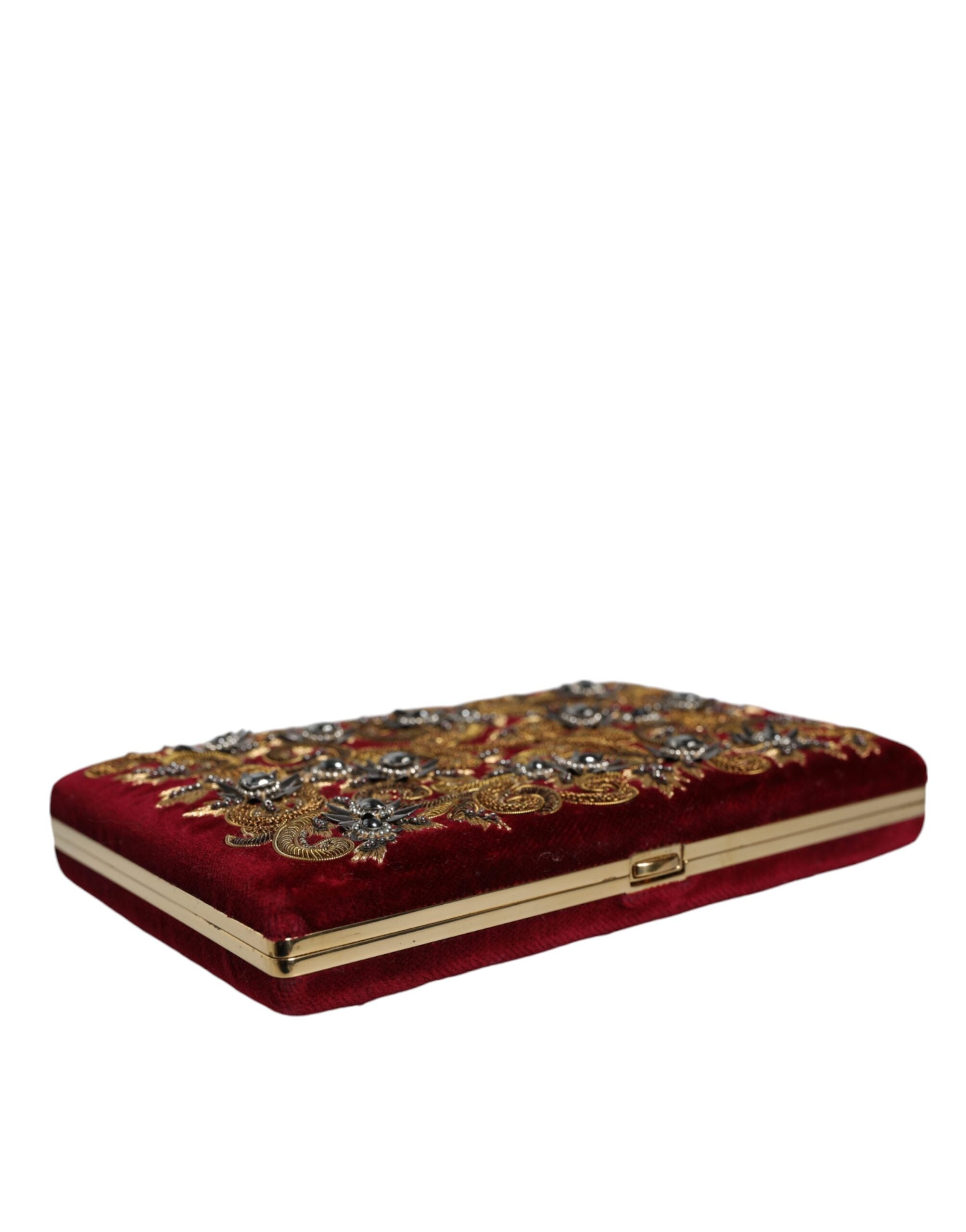 Dolce & Gabbana Red Velvet Gold Frame Clutch Evening Party Purse Bag LUNESCAPE