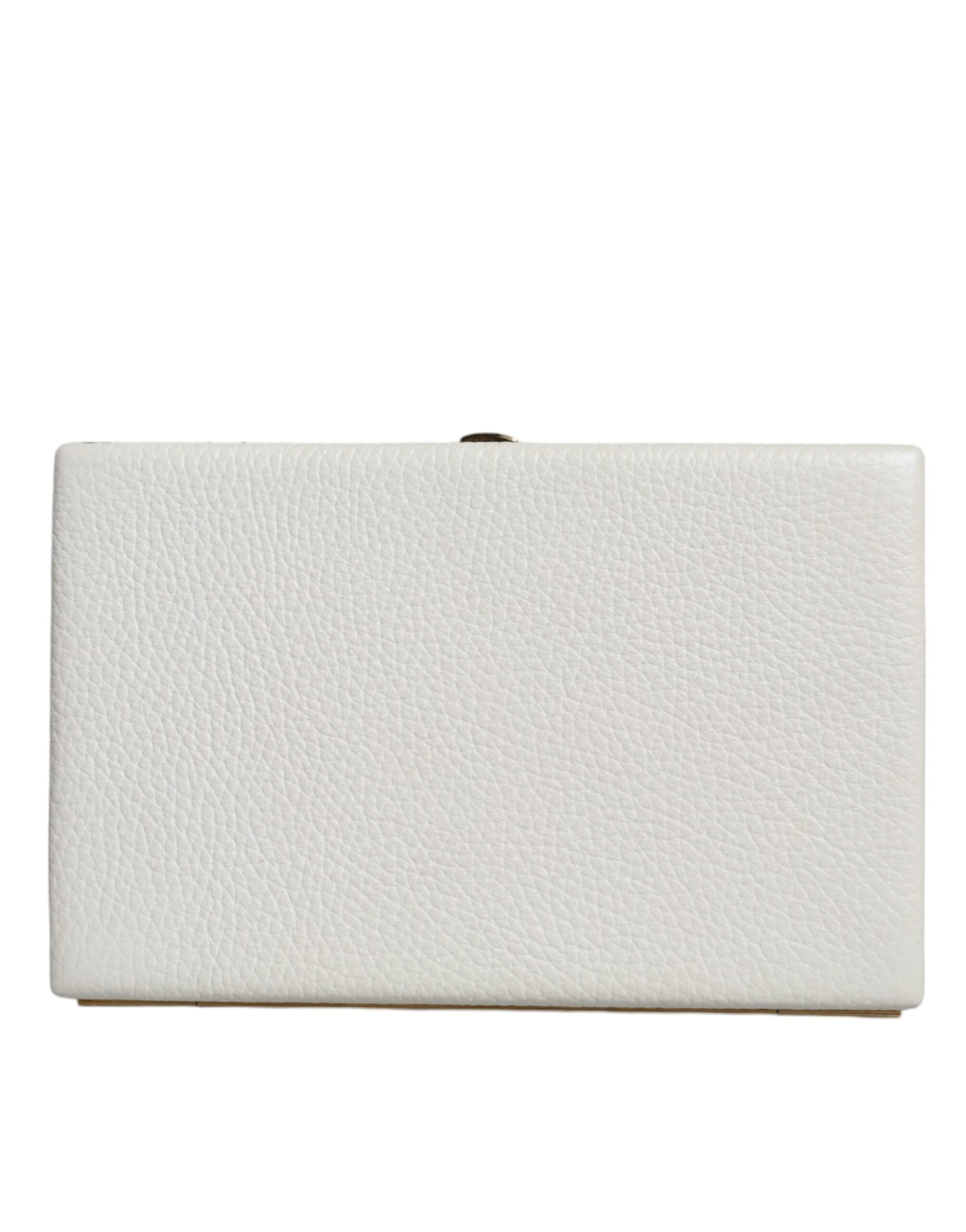 Dolce & Gabbana White Leather Gold Frame Clutch Evening Party Purse Bag LUNESCAPE