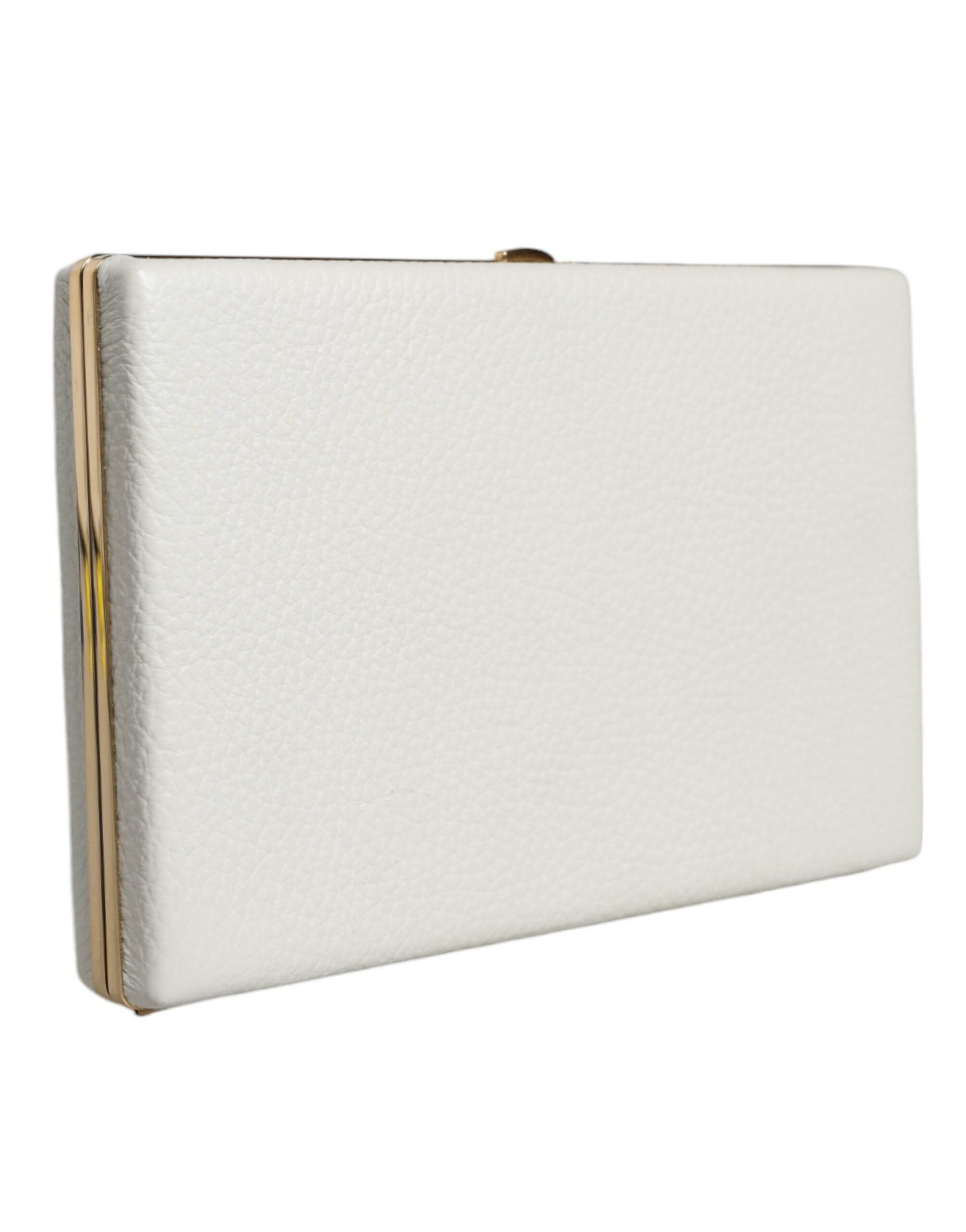 Dolce & Gabbana White Leather Gold Frame Clutch Evening Party Purse Bag LUNESCAPE