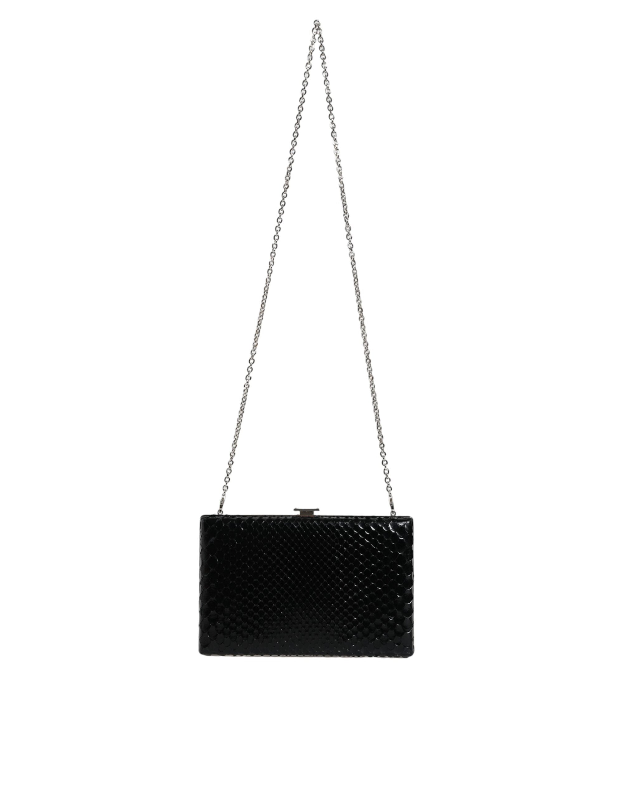 Dolce & Gabbana Black Leather Silver Frame Clutch Mini Crossbody Bag LUNESCAPE