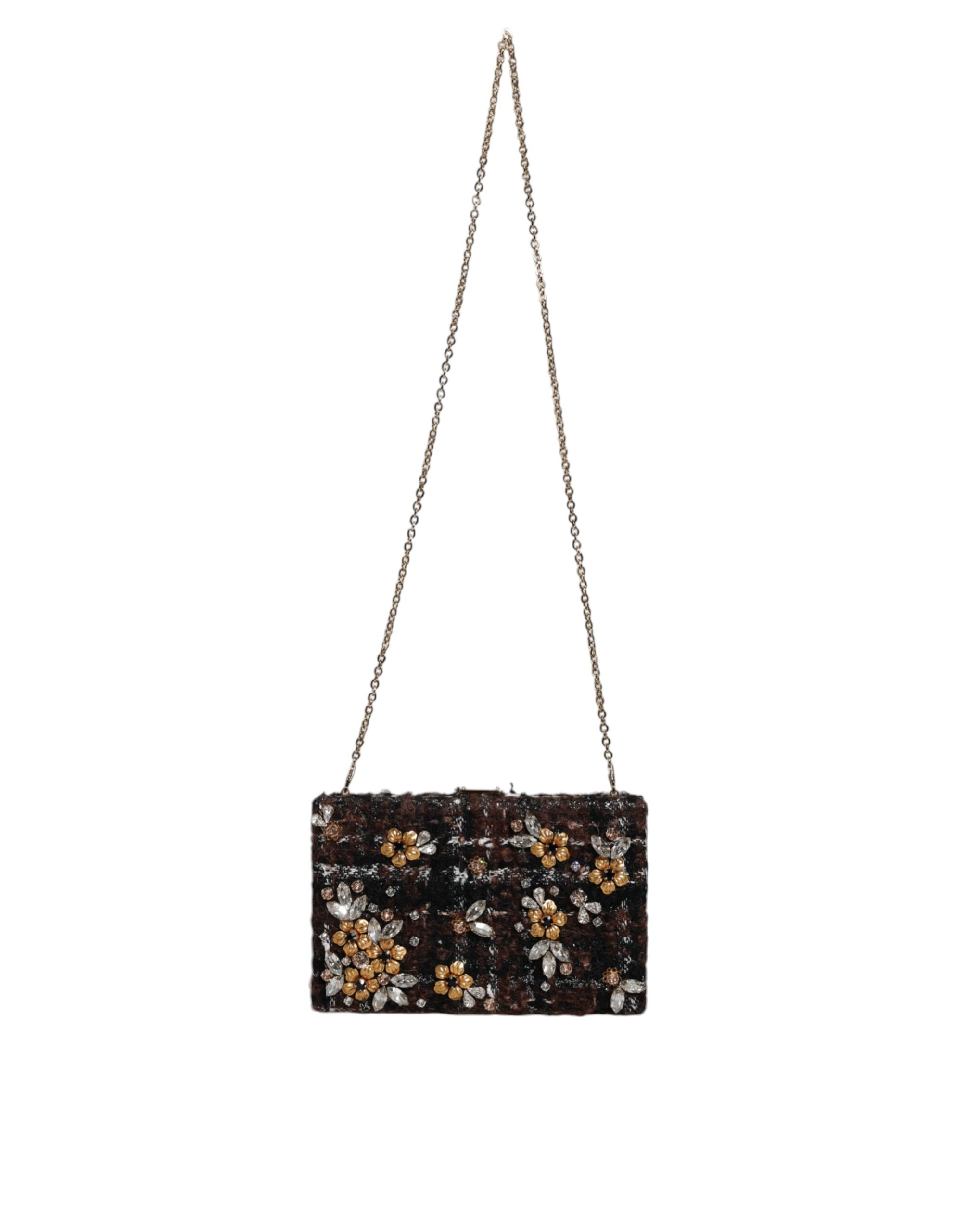 Dolce & Gabbana Multicolor Tweed Floral Clutch Evening Party Purse CrossBody Bag LUNESCAPE