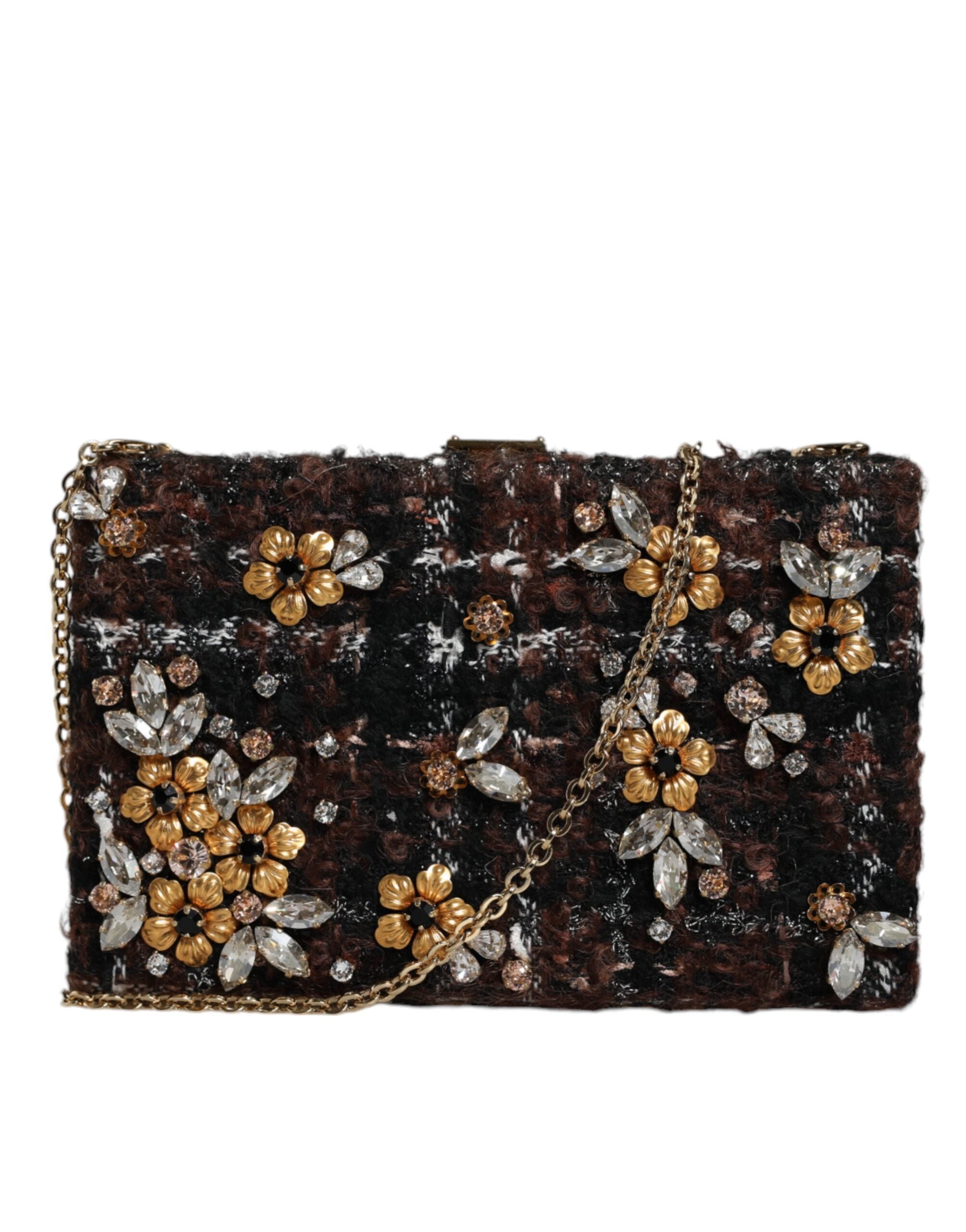 Dolce & Gabbana Multicolor Tweed Floral Clutch Evening Party Purse CrossBody Bag LUNESCAPE