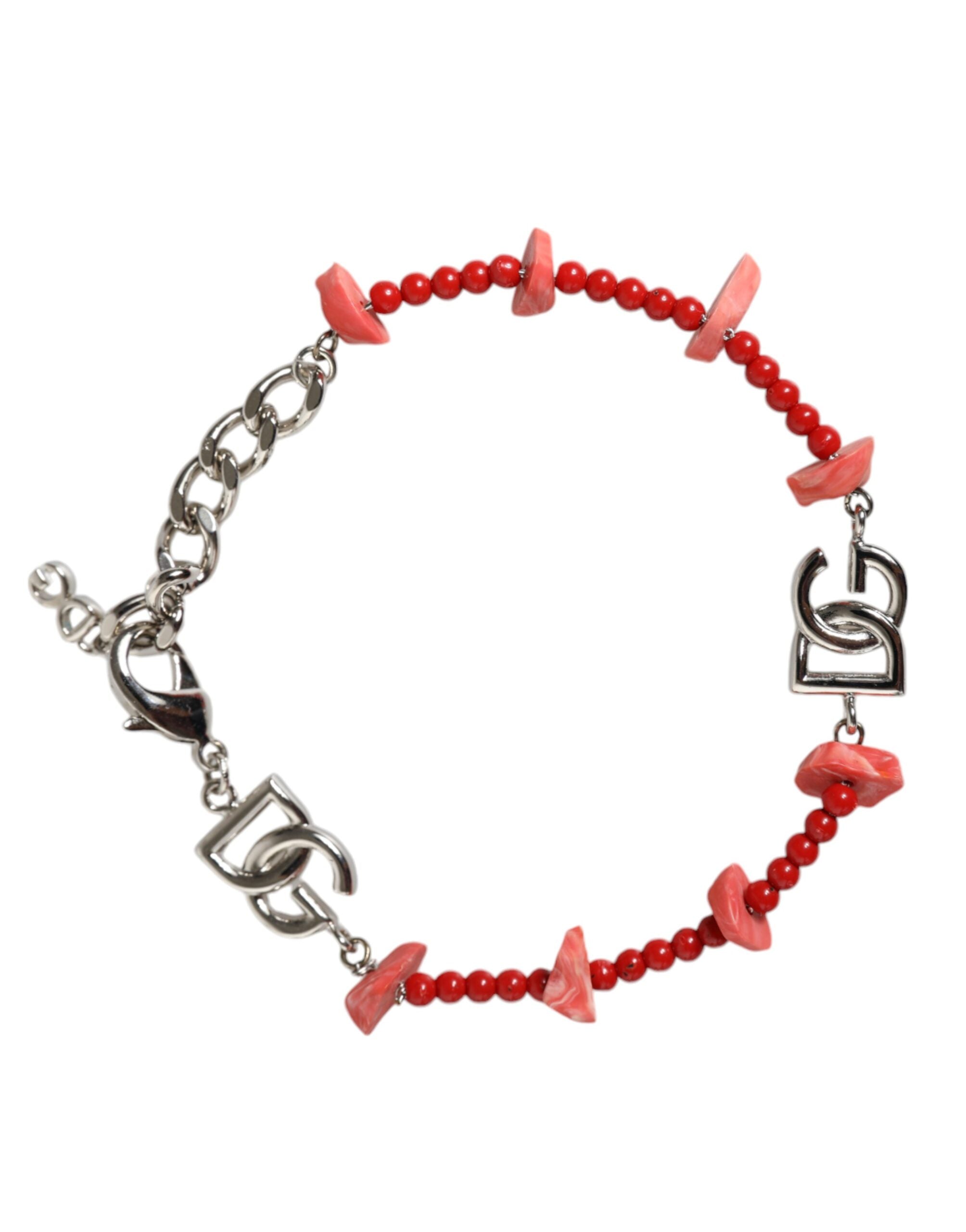 Dolce & Gabbana Silver Tone Brass Beaded Resin DG Logo Chain Bracelet LUNESCAPE