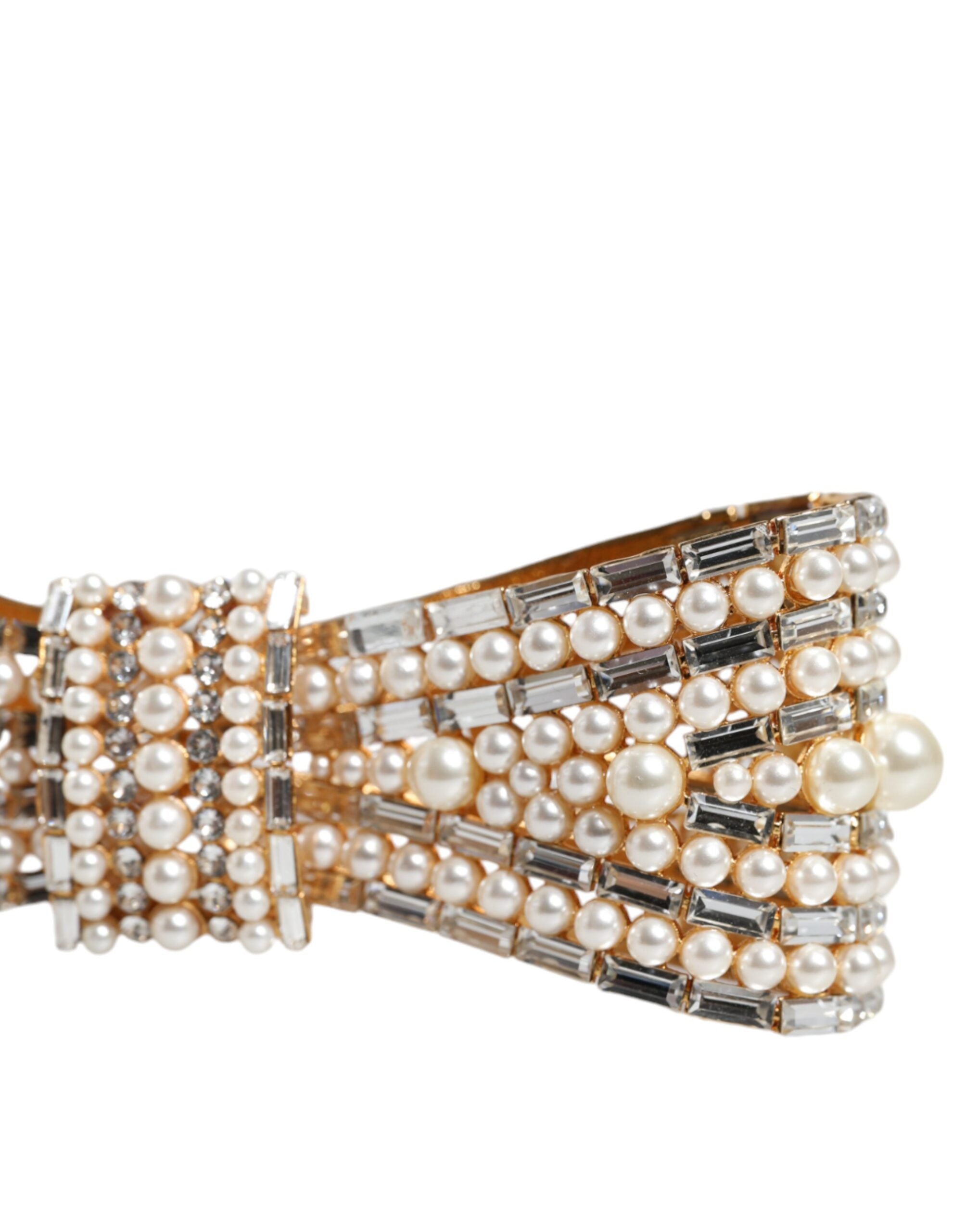 Dolce & Gabbana Gold Tone Brass Bow Crystal FauxPearl Embellished Brooch LUNESCAPE