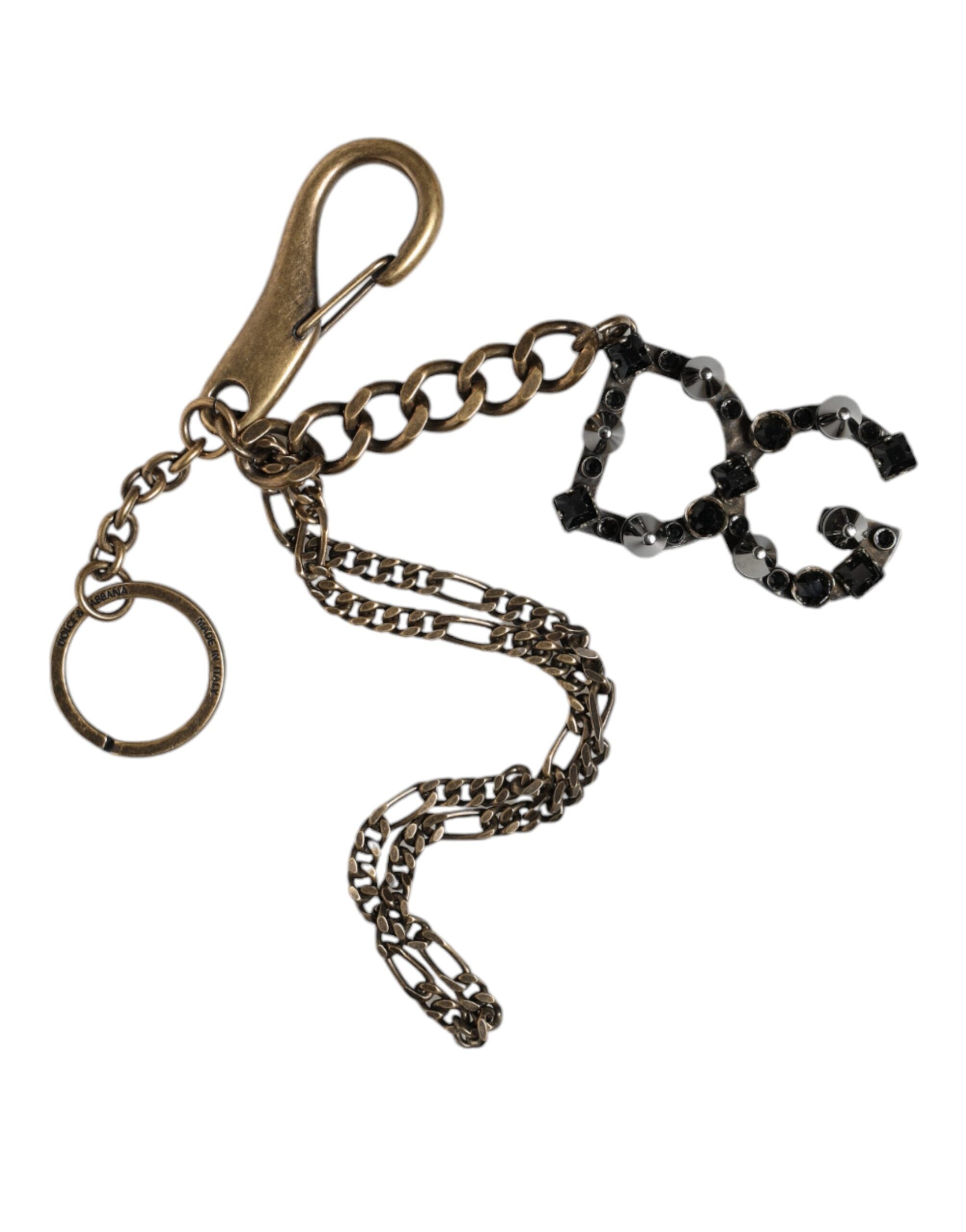Dolce & Gabbana Silver Tone Metal DG Logo Crystal Keychain Keyring LUNESCAPE