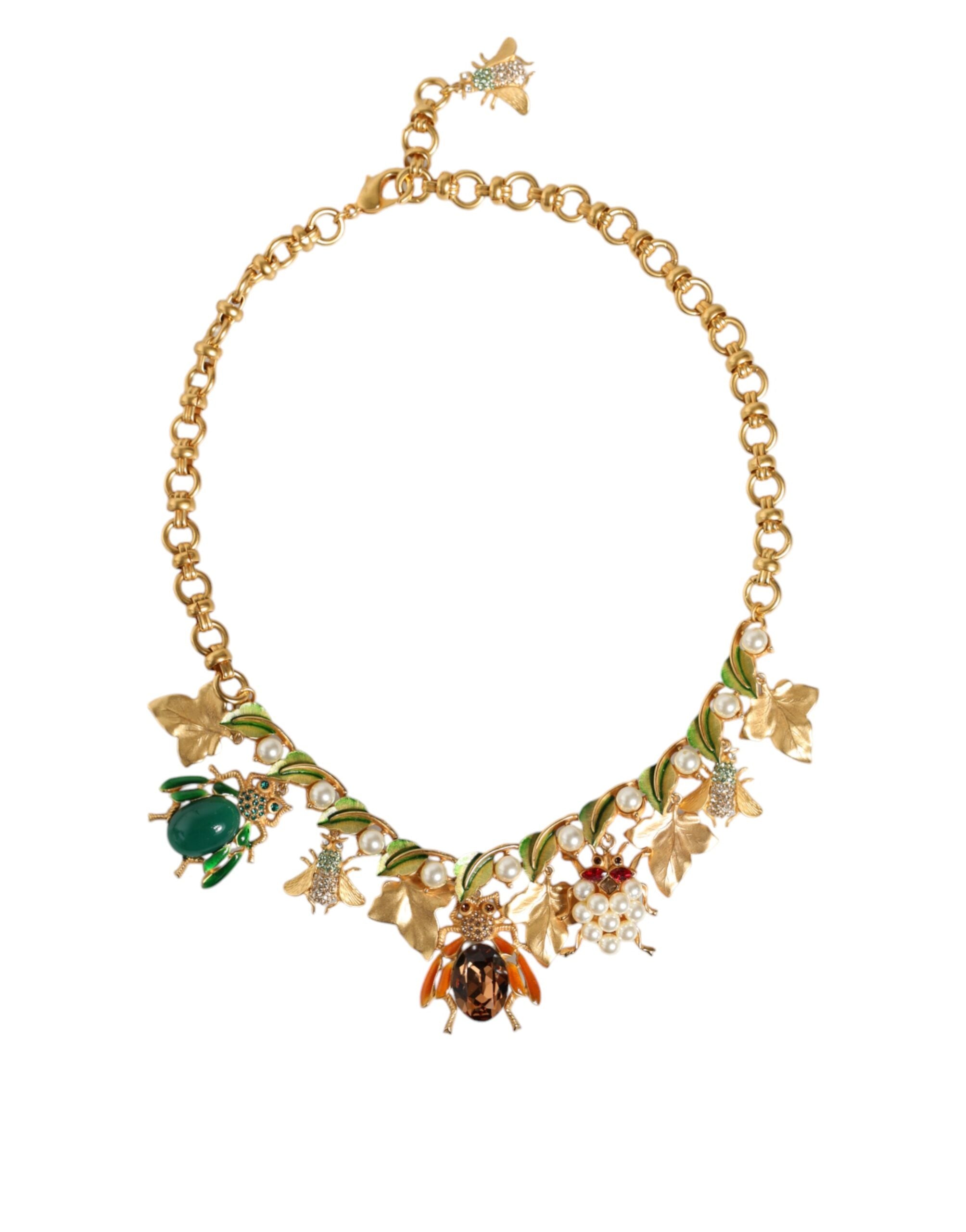 Dolce & Gabbana Gold Brass Crystal Bug Charm Pendant Statement Necklace LUNESCAPE