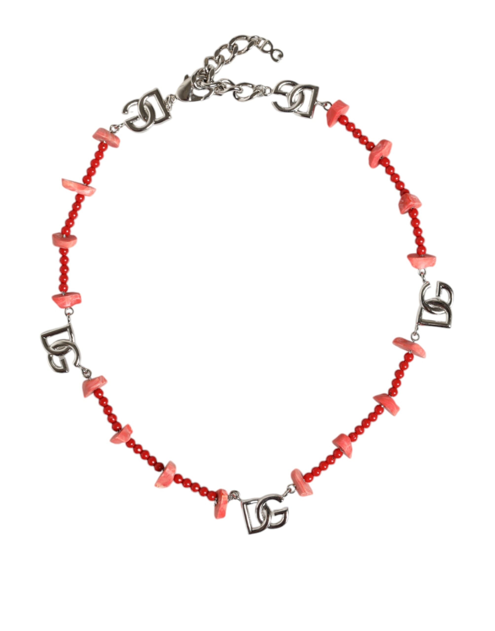 Dolce & Gabbana Silver Tone Brass Beaded Resin DG Logo Chain Necklace LUNESCAPE