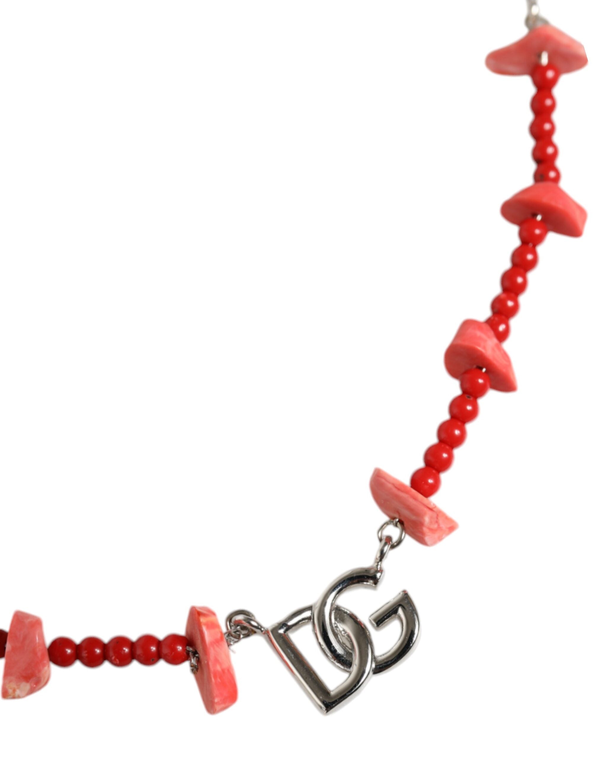 Dolce & Gabbana Silver Tone Brass Beaded Resin DG Logo Chain Necklace LUNESCAPE