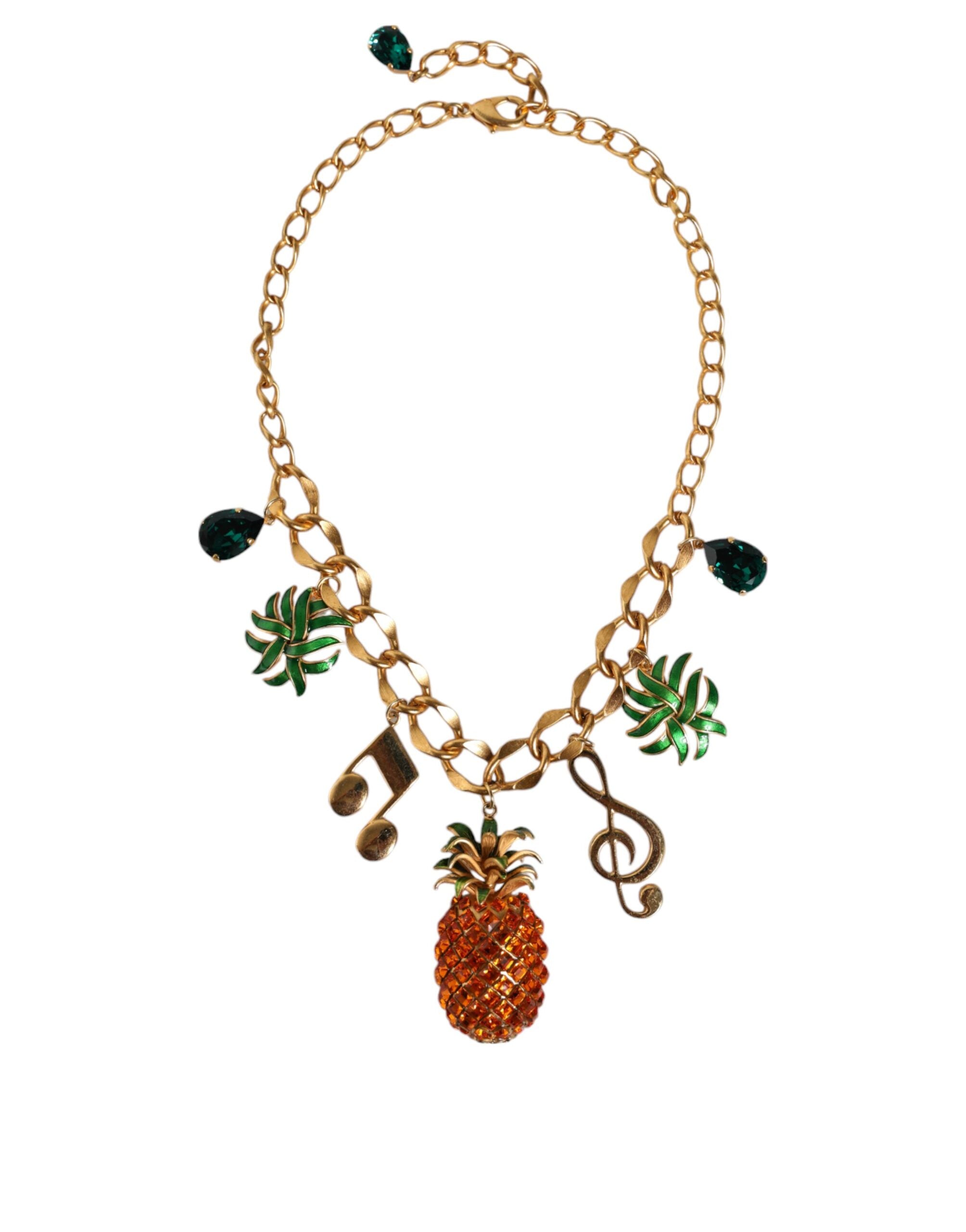 Dolce & Gabbana Gold Tone Brass Chain Pineapple Crystal Musical Necklace LUNESCAPE