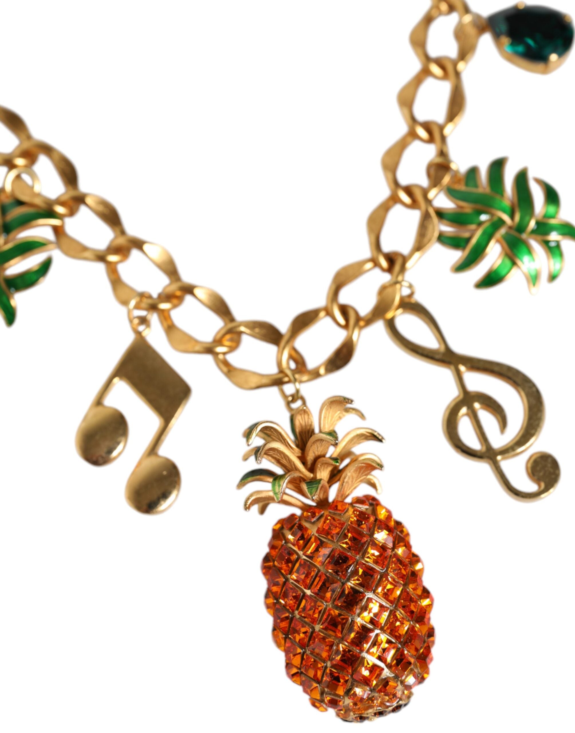 Dolce & Gabbana Gold Tone Brass Chain Pineapple Crystal Musical Necklace LUNESCAPE
