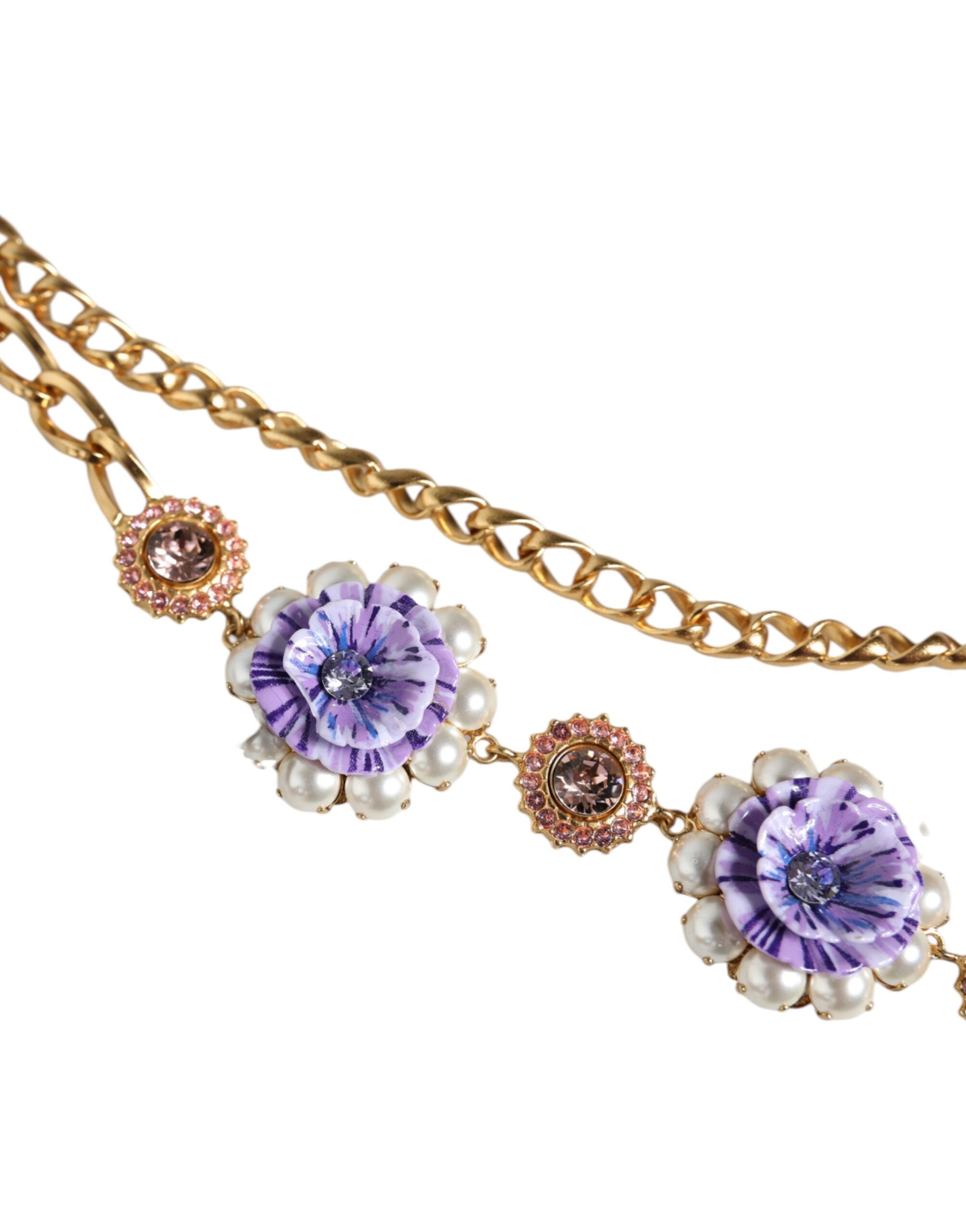 Dolce & Gabbana Gold Tone Floral Crystals Embellished Layered Necklace LUNESCAPE