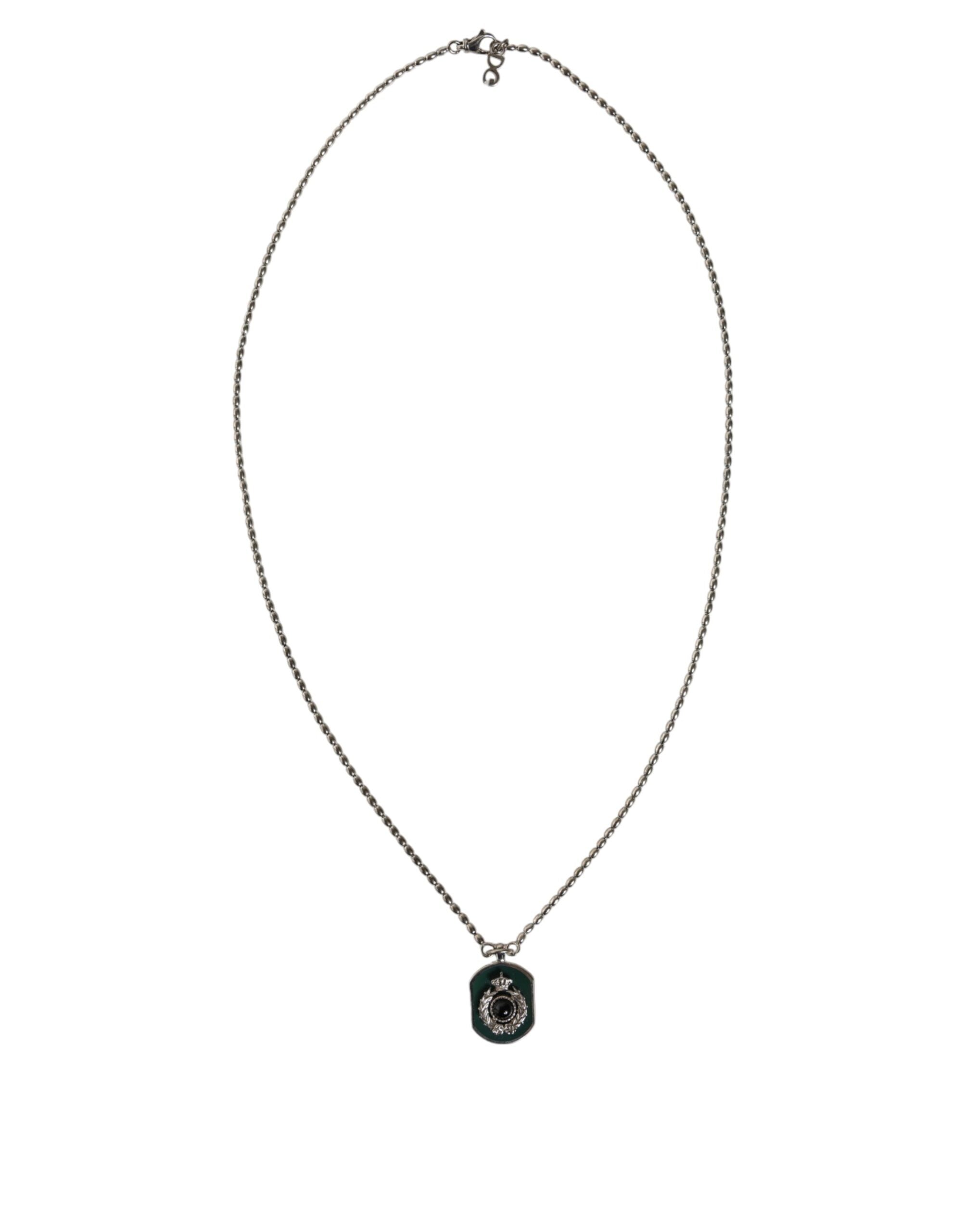 Dolce & Gabbana Sterling Silver 925 Chain Bar Gem Pendant Logo Necklace LUNESCAPE