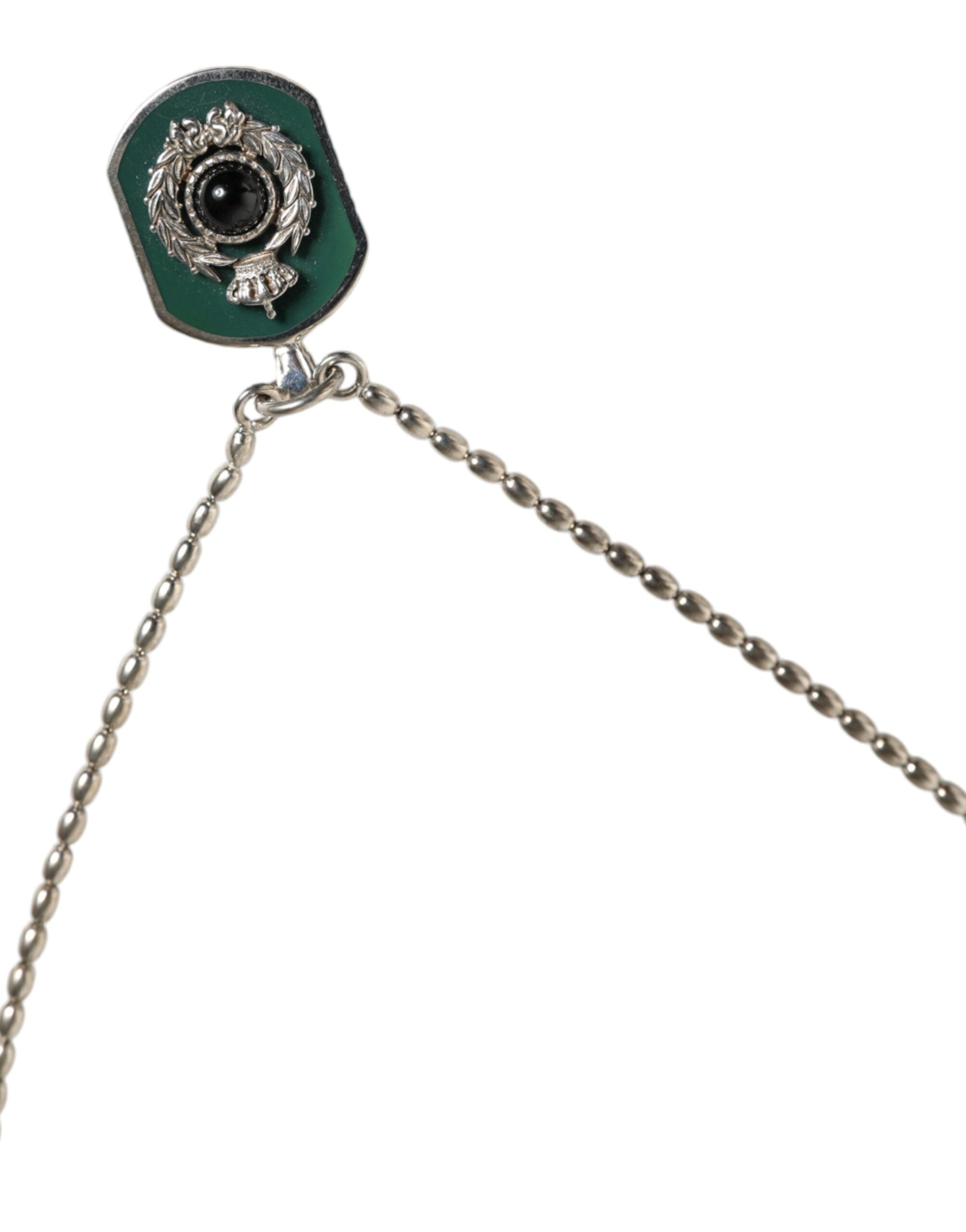 Dolce & Gabbana Sterling Silver 925 Chain Bar Gem Pendant Logo Necklace LUNESCAPE