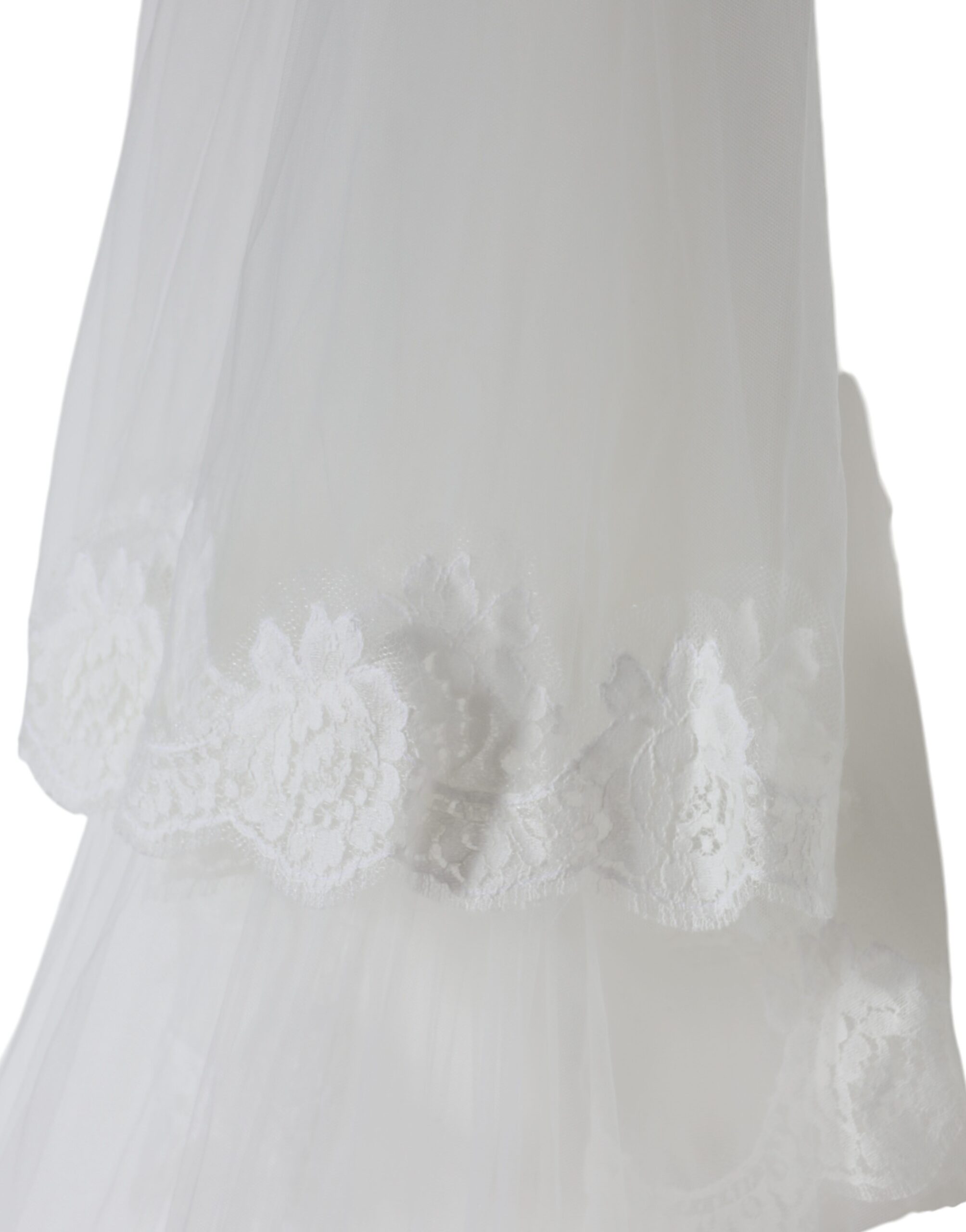 Dolce & Gabbana White Floral Lace Nylon Floor Length Wedding Veil LUNESCAPE