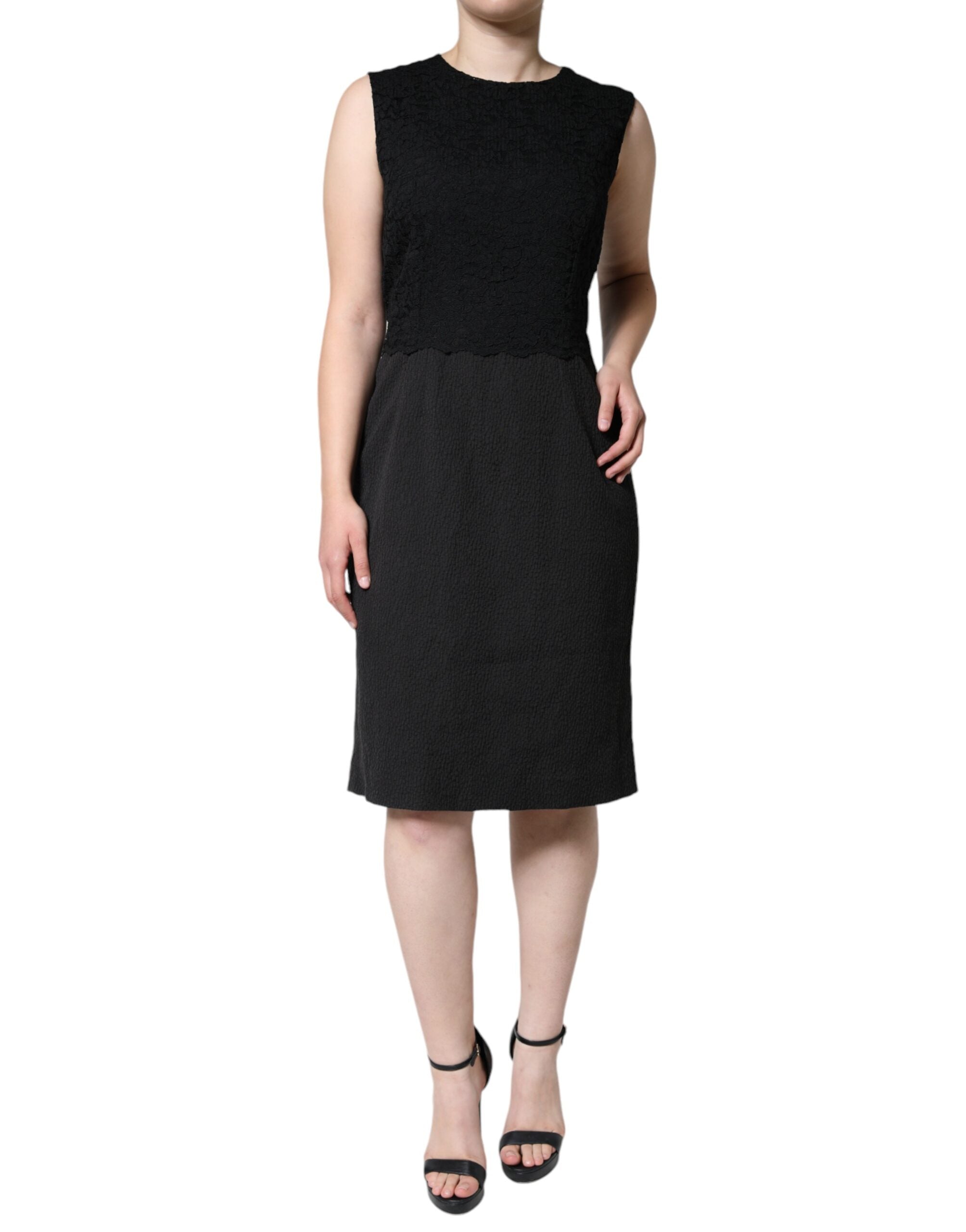 Dolce & Gabbana Black Cotton Sheath Knee Length Dress LUNESCAPE