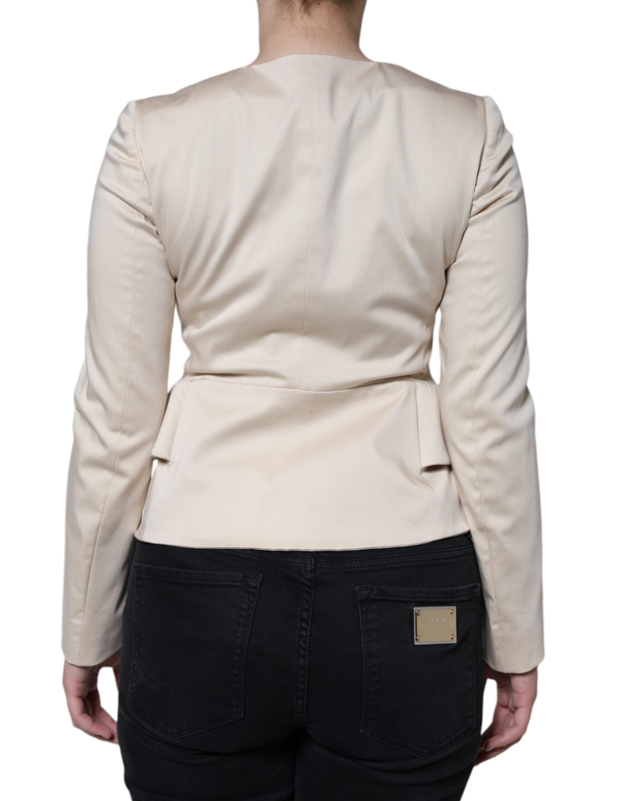 Valentino Beige Cotton Long Sleeves Round Neck Blazer Jacket LUNESCAPE