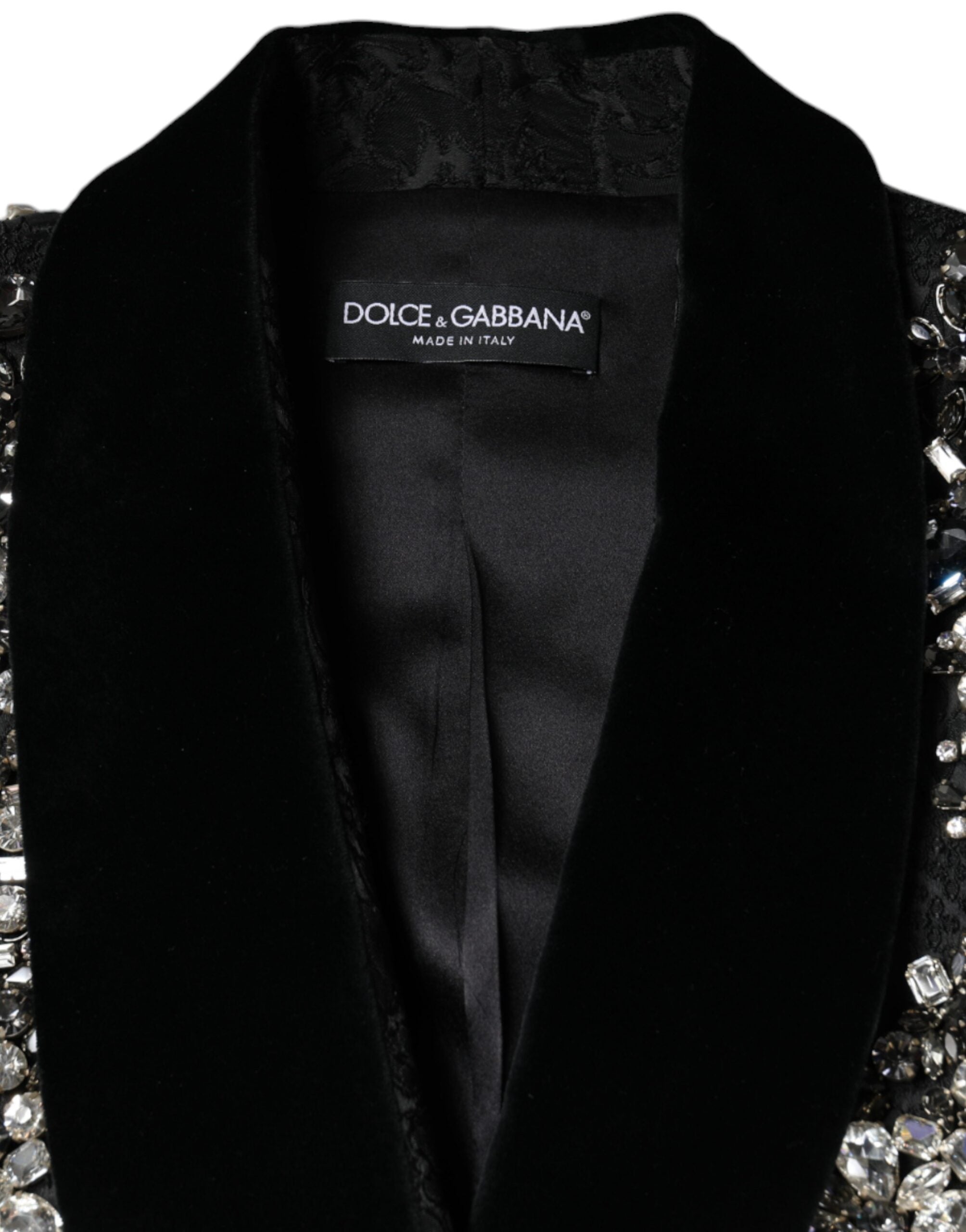 Dolce & Gabbana Black Jacquard Crystal Floral Blazer Tailored Jacket LUNESCAPE