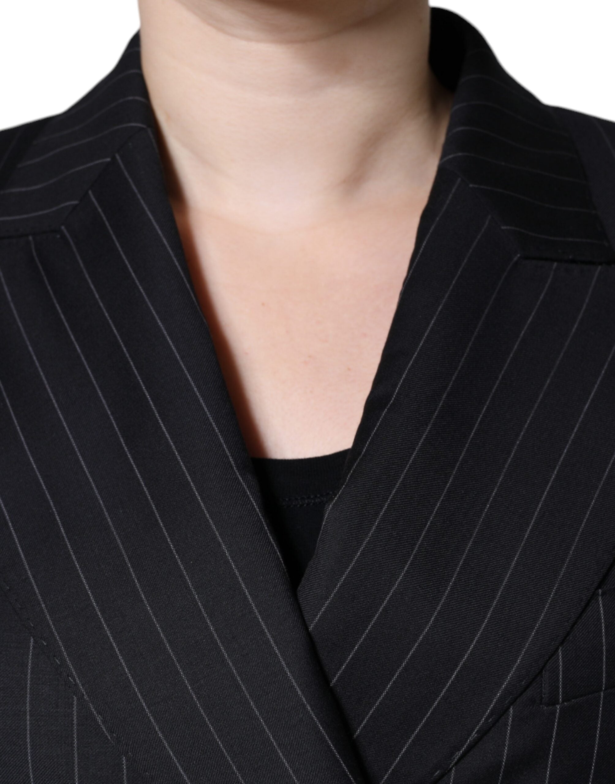 Dolce & Gabbana Black Striped Double Breasted Coat Jacket LUNESCAPE