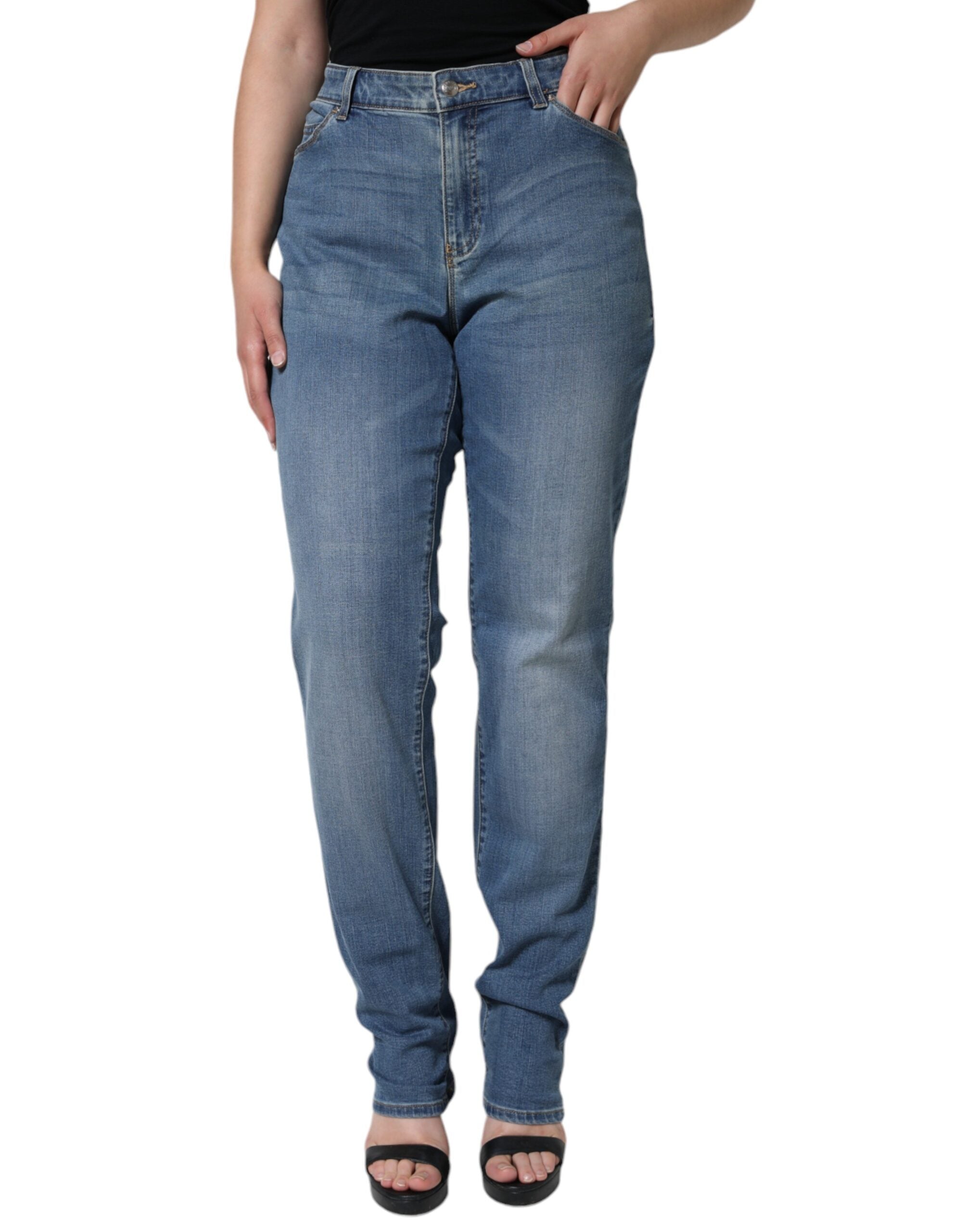Emporio Armani Blue Washed High Waisted Skinny Women Denim Jeans LUNESCAPE