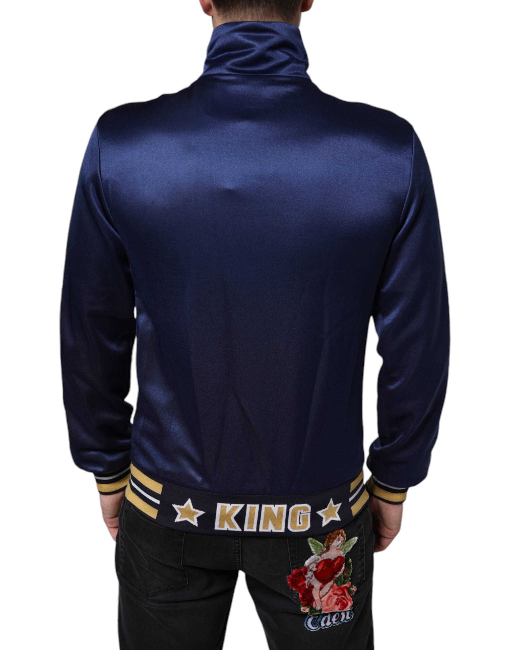 Dolce & Gabbana Blue Heraldic Patch Stripe King Bee Bomber