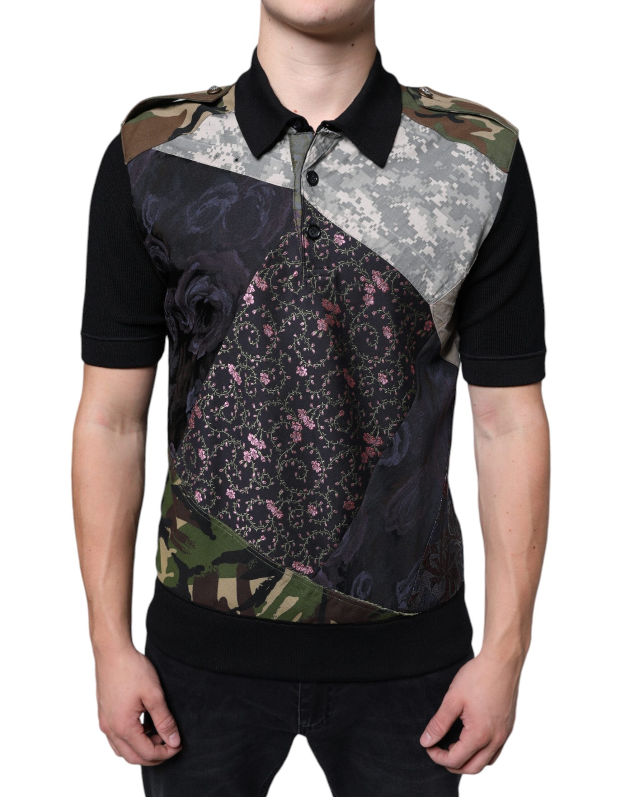 Dolce & Gabbana Multicolor Camouflage Patchwork Silk Polo T-shirt LUNESCAPE